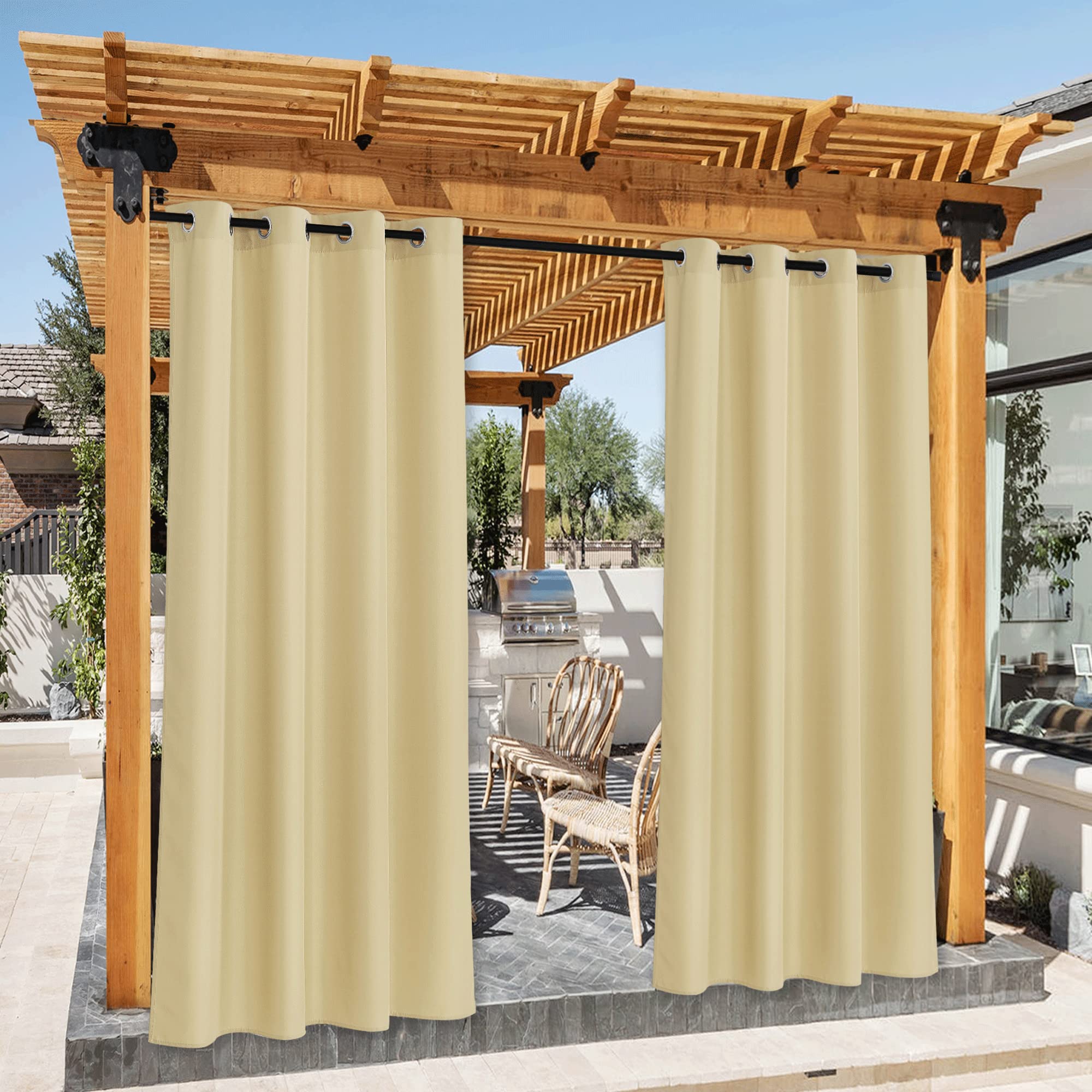 NICETOWN Outdoor Curtains for Patio Waterproof 95" L, Blackout Gazebo Curtain for Pergola/Porch Weatherproof, UV & Privacy Protection Outside Drape, 52" Wide, 1 Panel, Biscotti Beige
