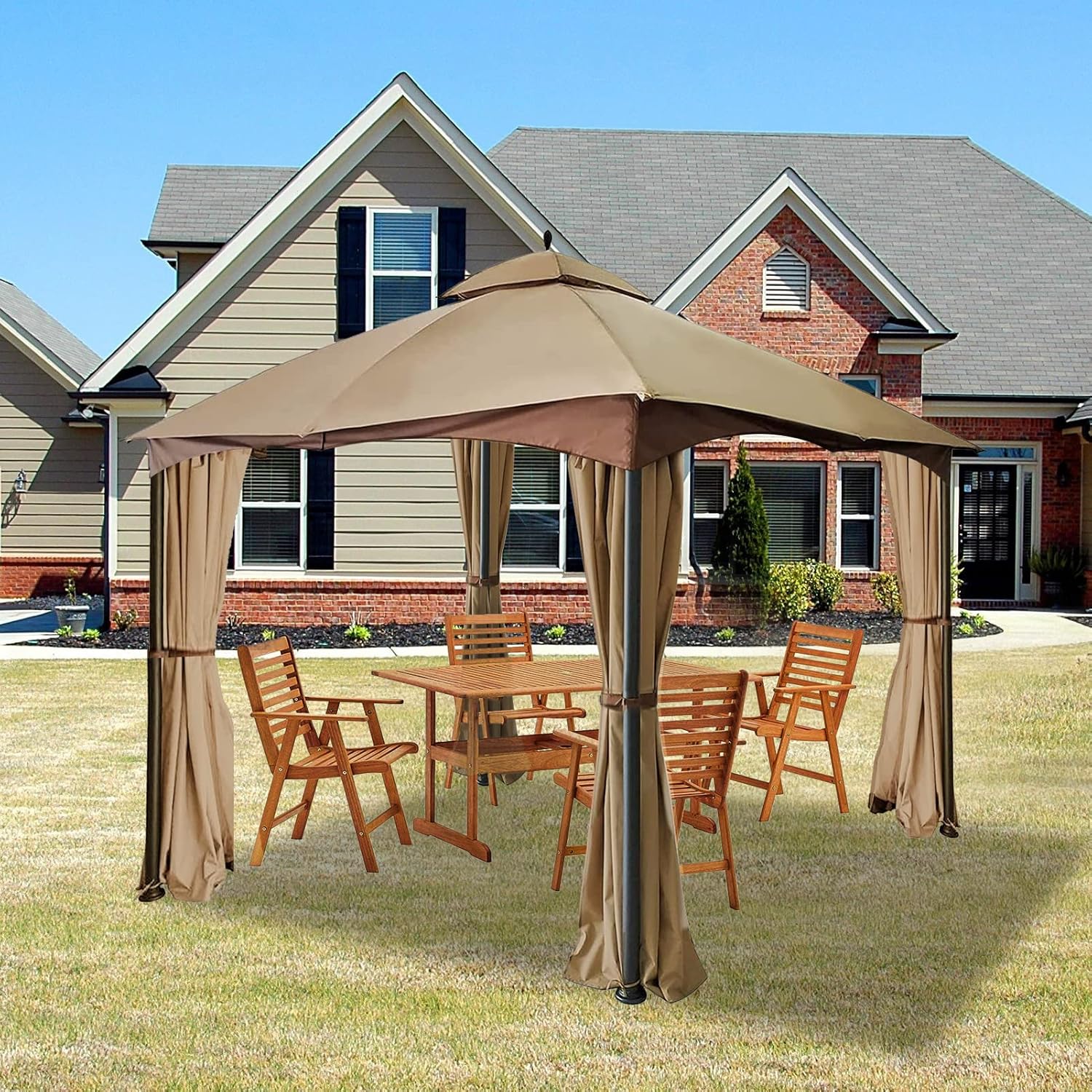 Gazebo Universal Replacement Privacy Curtain – Hugline 10' x 12' Gazebo Side Wall Outdoor Privacy Panel with Zipper (Khaki)
