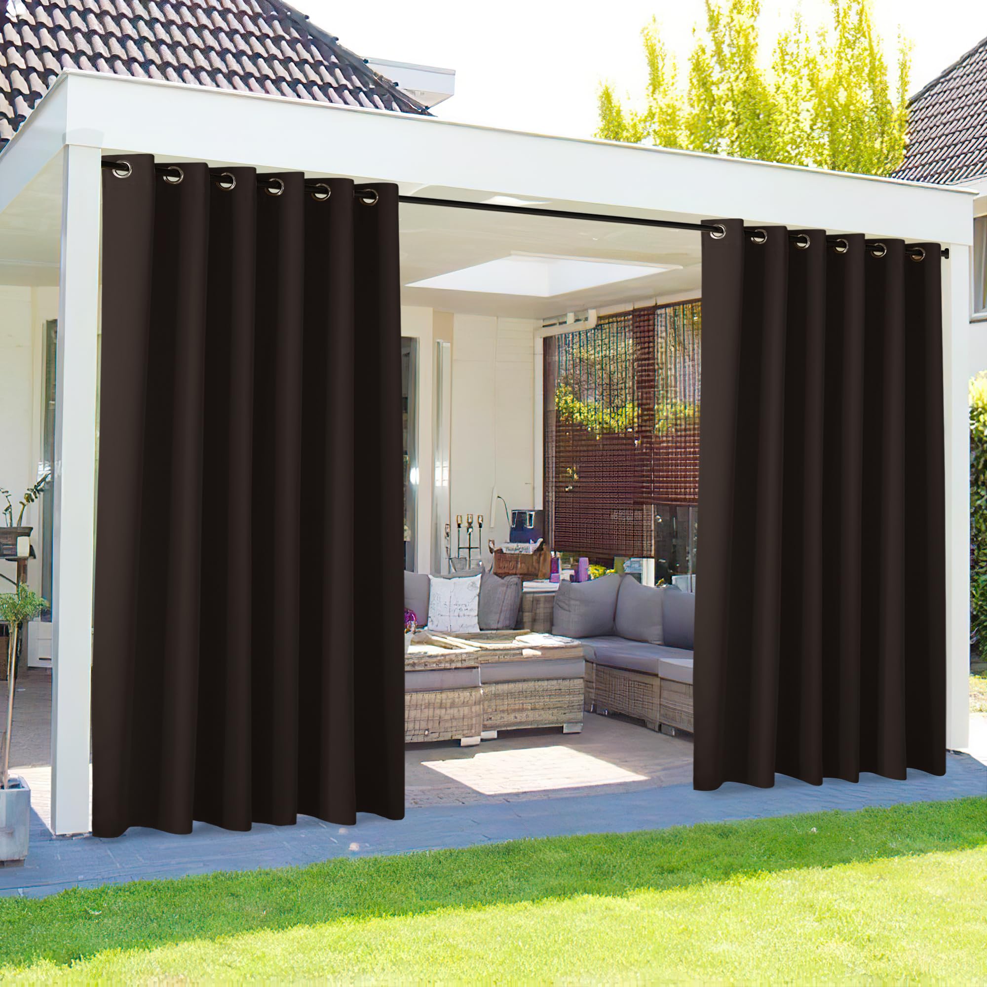NICETOWN Outdoor Curtains for Patio Waterproof 95" L, Blackout Gazebo Curtain for Pergola/Porch Weatherproof, UV & Privacy Protection Outside Drape, 52" Wide, 1 Panel, Biscotti Beige