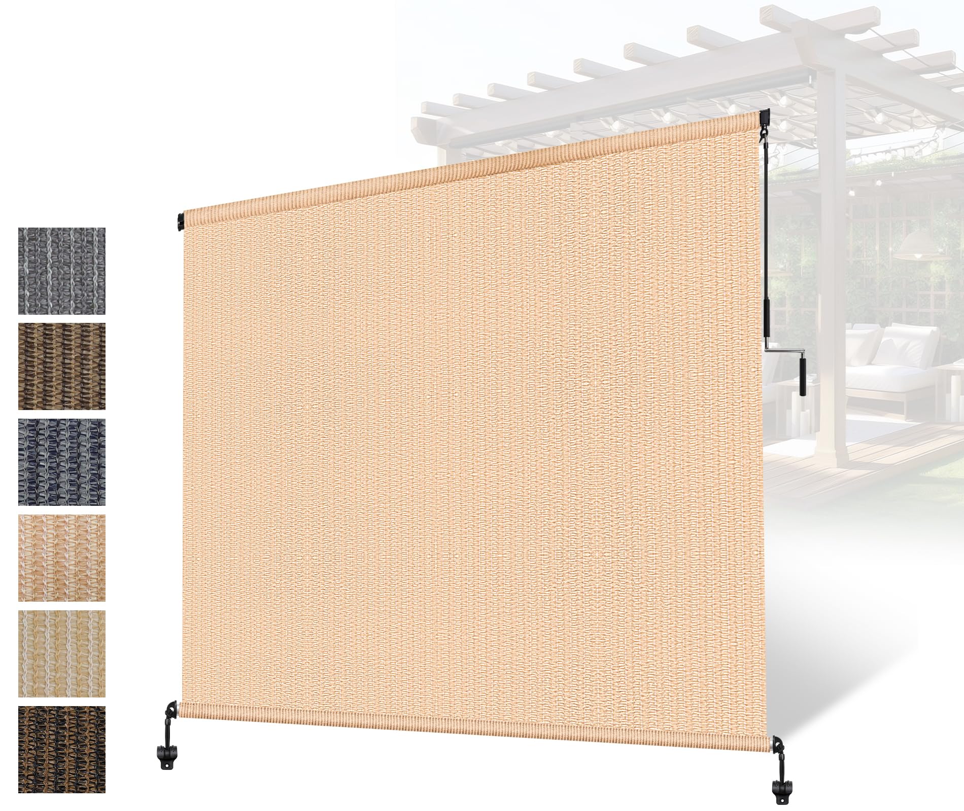Outdoor Shades Roller Exterior Blinds,Cordless Patio Shades Roll Up Outdoor Blinds for Patio Porch Backyard Pergola Gazebo Privacy Screen Protection,UV Sun Blocking,Fade-Resistant 8ft Wide x 6 H