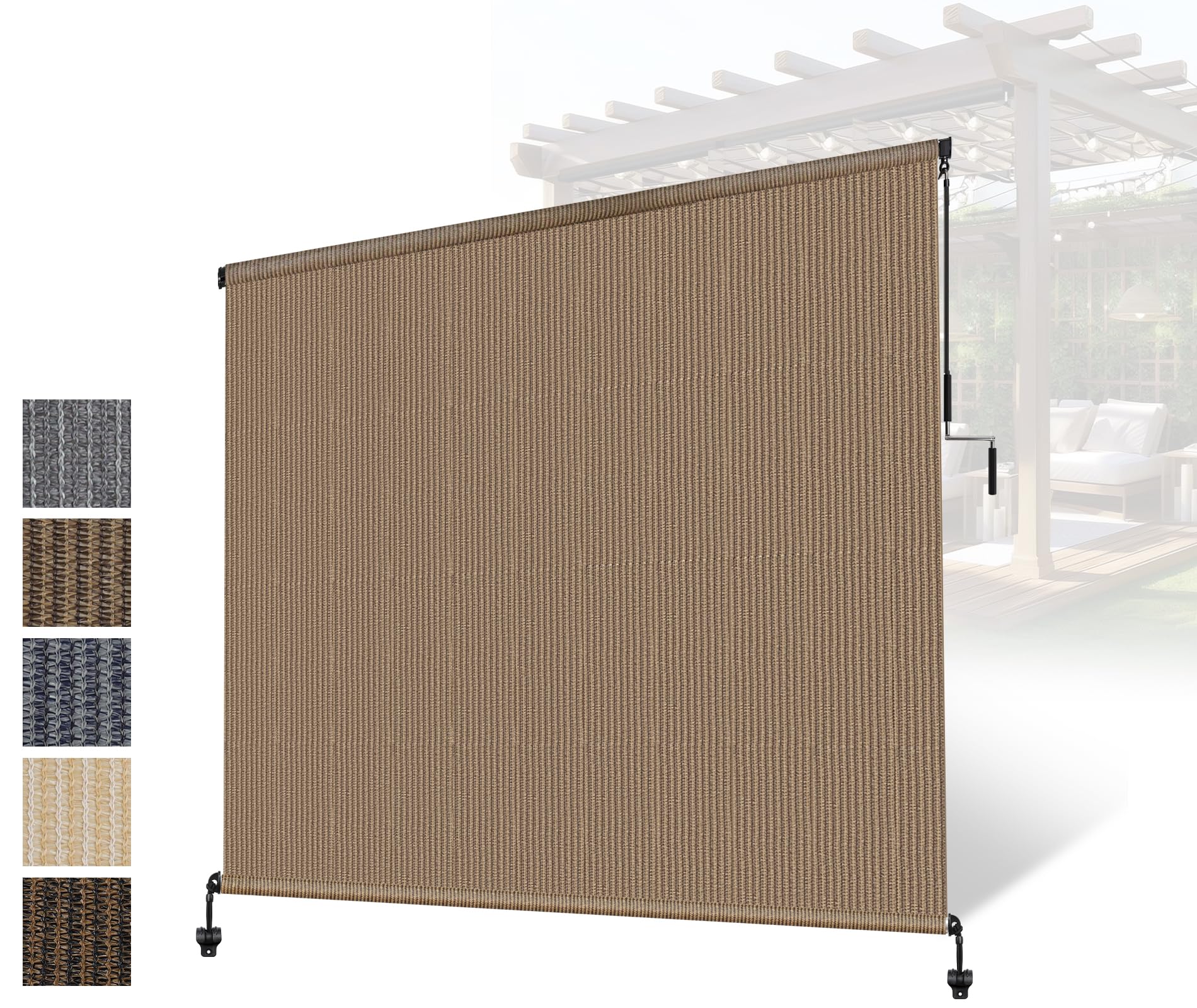Outdoor Shades Roller Exterior Blinds,Cordless Patio Shades Roll Up Outdoor Blinds for Patio Porch Backyard Pergola Gazebo Privacy Screen Protection,UV Sun Blocking,Fade-Resistant 8ft Wide x 6 H
