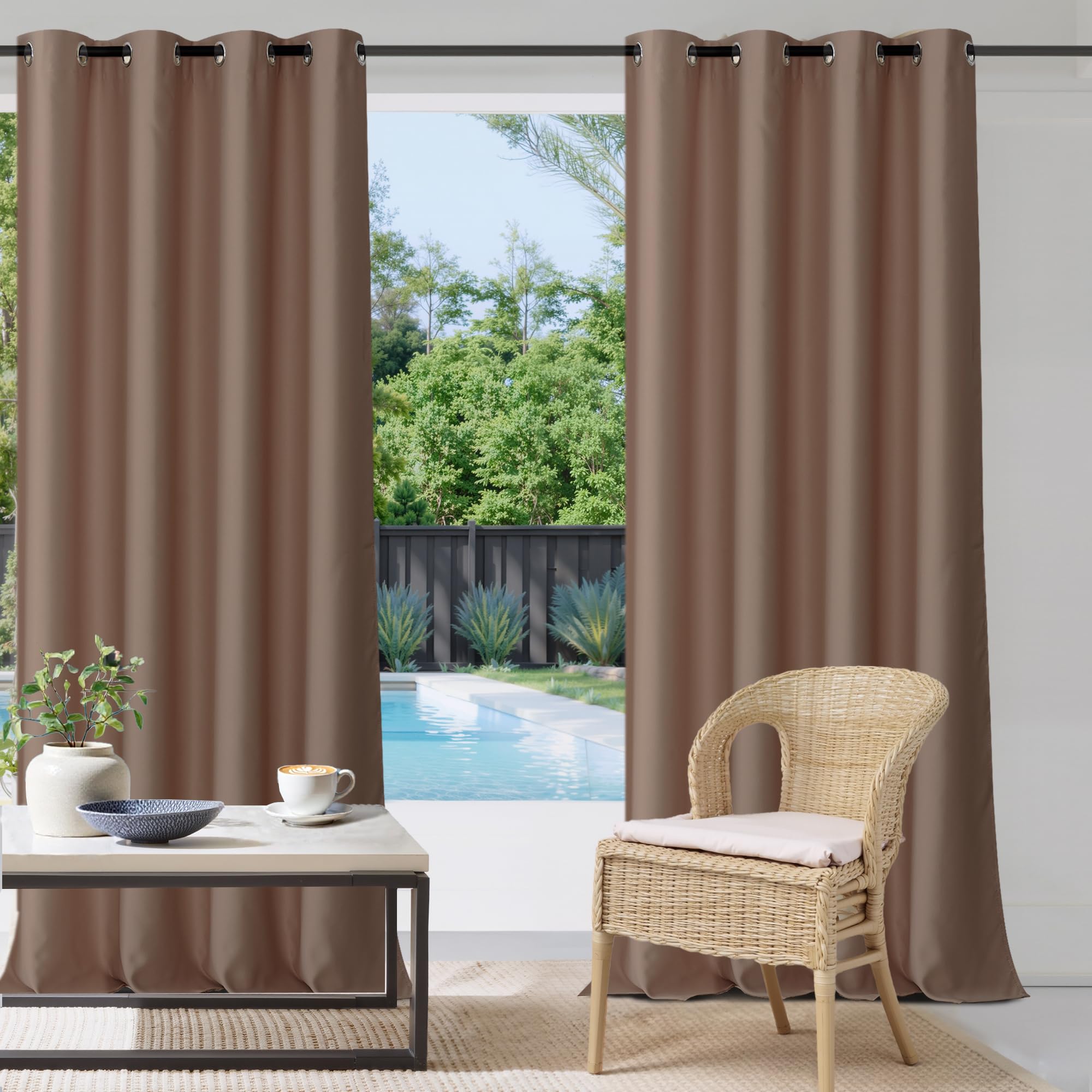 StangH 2 Panels Outdoor Curtains for Patio Waterproof, Blackout Windproof Weatherproof Thermal Insulated Drapes for Pergola/Porch, Thick Privacy Room Dividers for Pool, Grey, W52 x L84