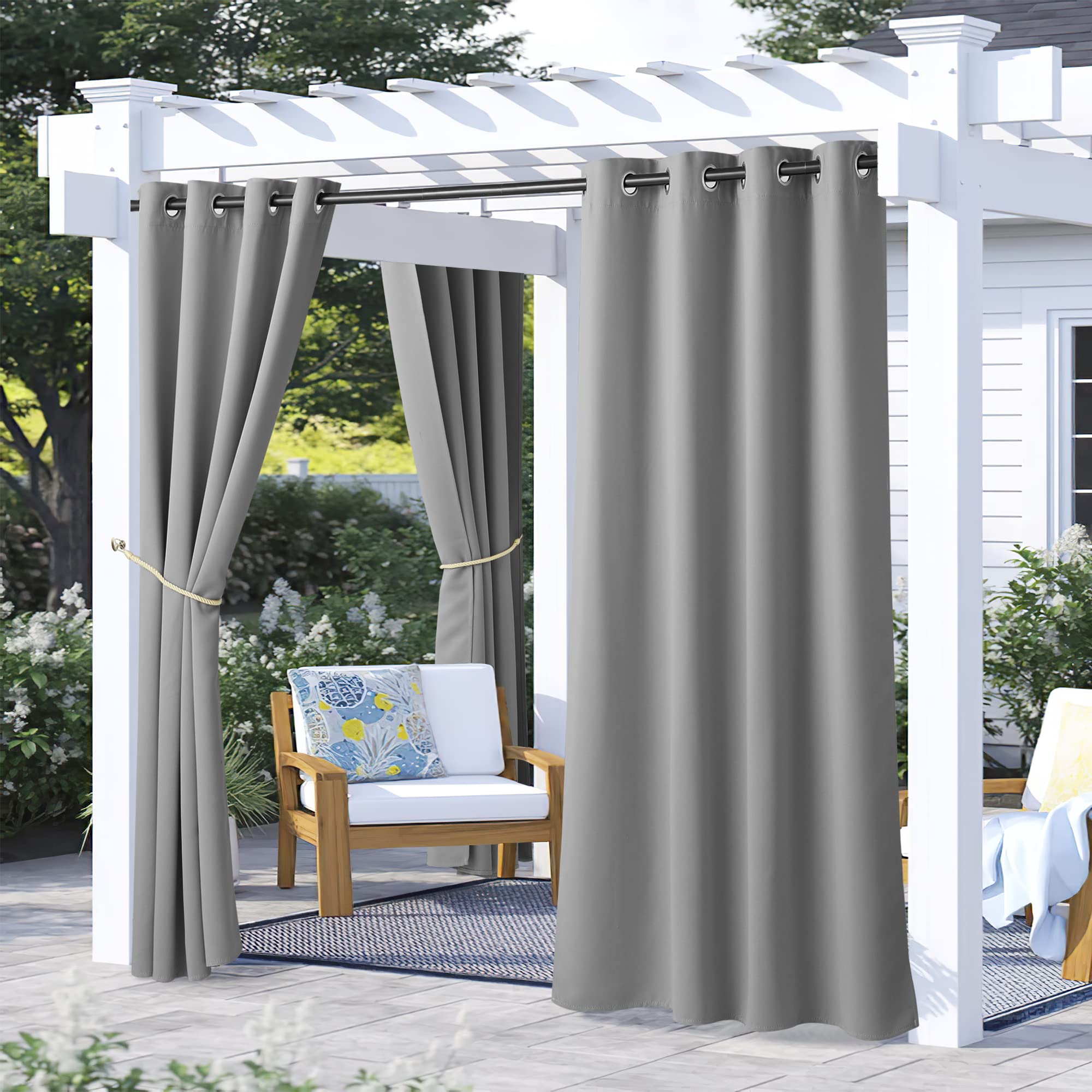 NICETOWN Outdoor Curtains for Patio Waterproof 95" L, Blackout Gazebo Curtain for Pergola/Porch Weatherproof, UV & Privacy Protection Outside Drape, 52" Wide, 1 Panel, Biscotti Beige
