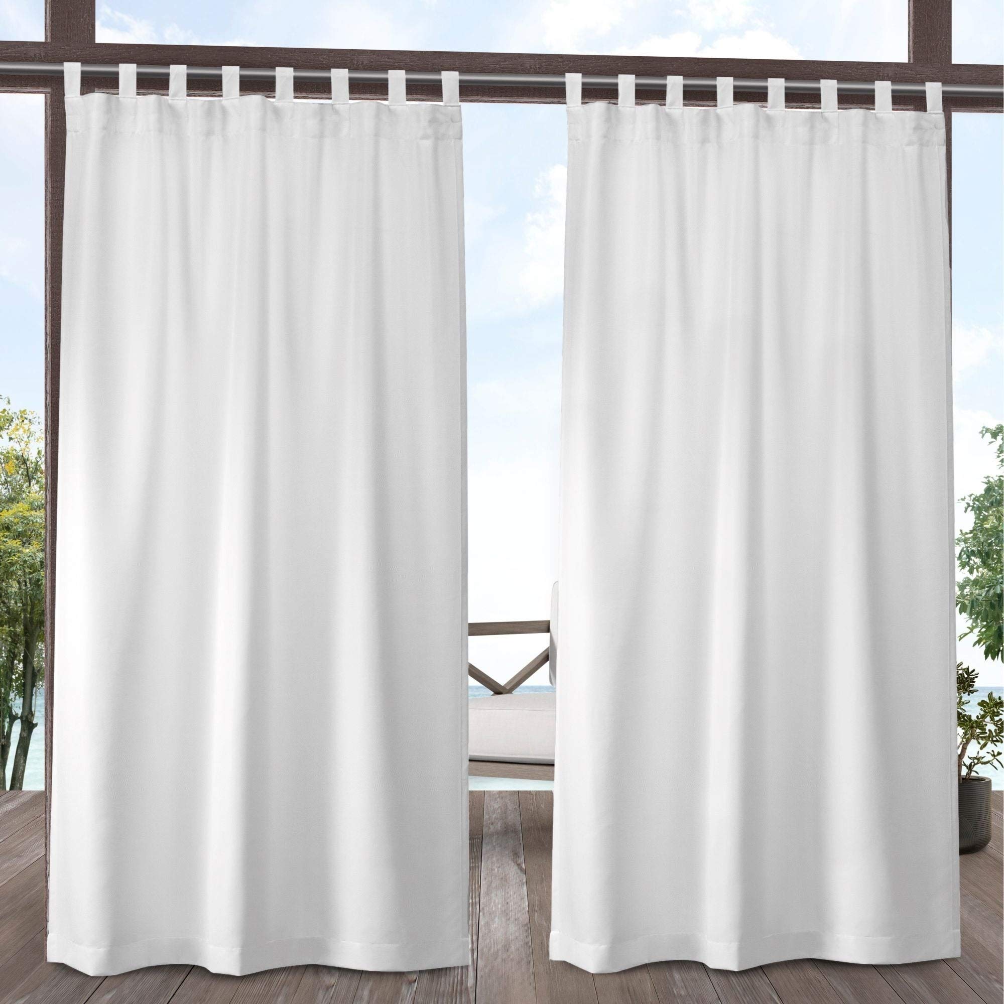 Exclusive Home Cabana Solid Indoor/Outdoor Light Filtering Hook-and-Loop Tab Top Curtain Panel Pair, 54"x63", White