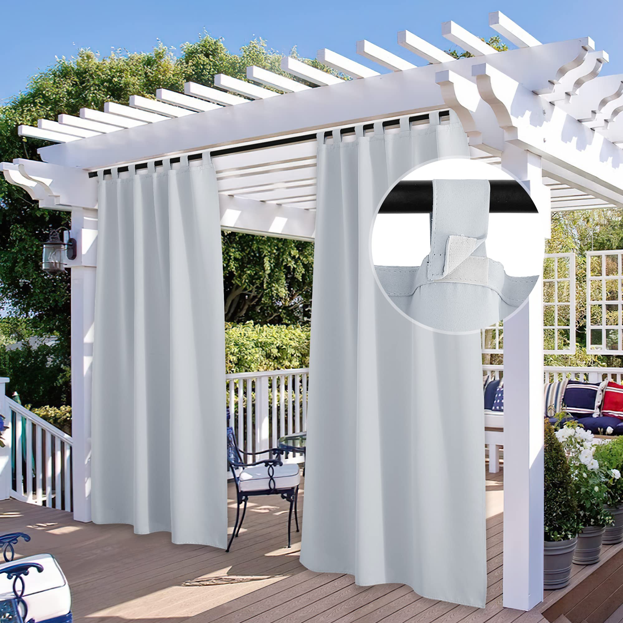 StangH 2 Panels Outdoor Curtains for Patio Waterproof, Blackout Windproof Weatherproof Thermal Insulated Drapes for Pergola/Porch, Thick Privacy Room Dividers for Pool, Grey, W52 x L84