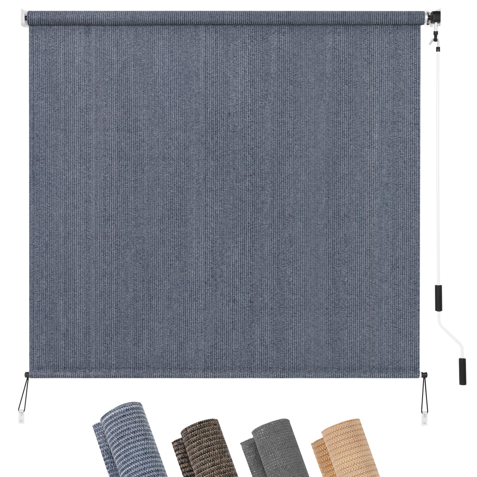 KELIXU Patio Shades Roll Up Outdoor Blind, 6' W x 8' H Cordless Sun Shade Privacy Screen with 90% UV Protection Exterior Roller Shade Cloth for Porch Pergola Backyard Windows Balcony, Walnut
