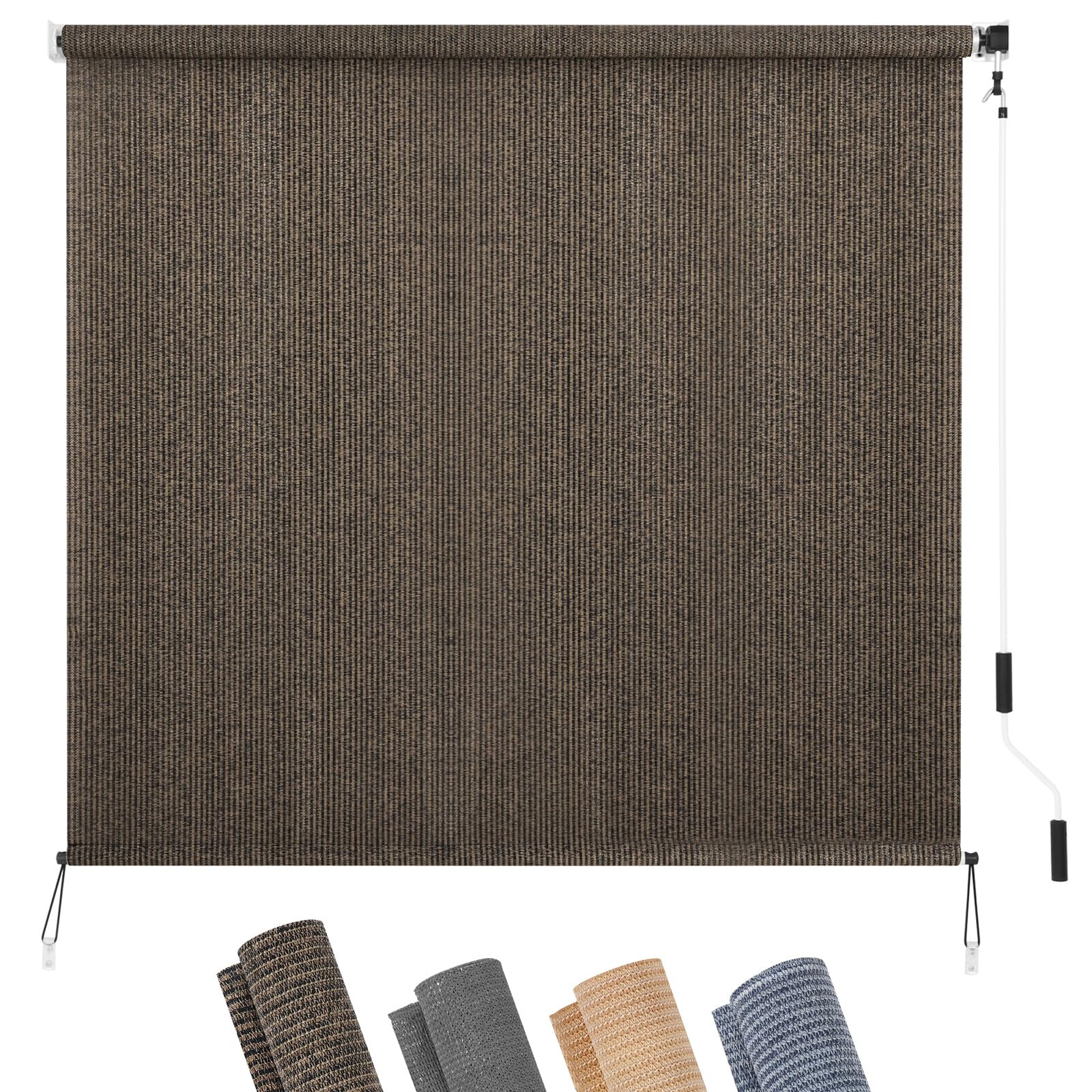 KELIXU Patio Shades Roll Up Outdoor Blind, 6' W x 8' H Cordless Sun Shade Privacy Screen with 90% UV Protection Exterior Roller Shade Cloth for Porch Pergola Backyard Windows Balcony, Walnut