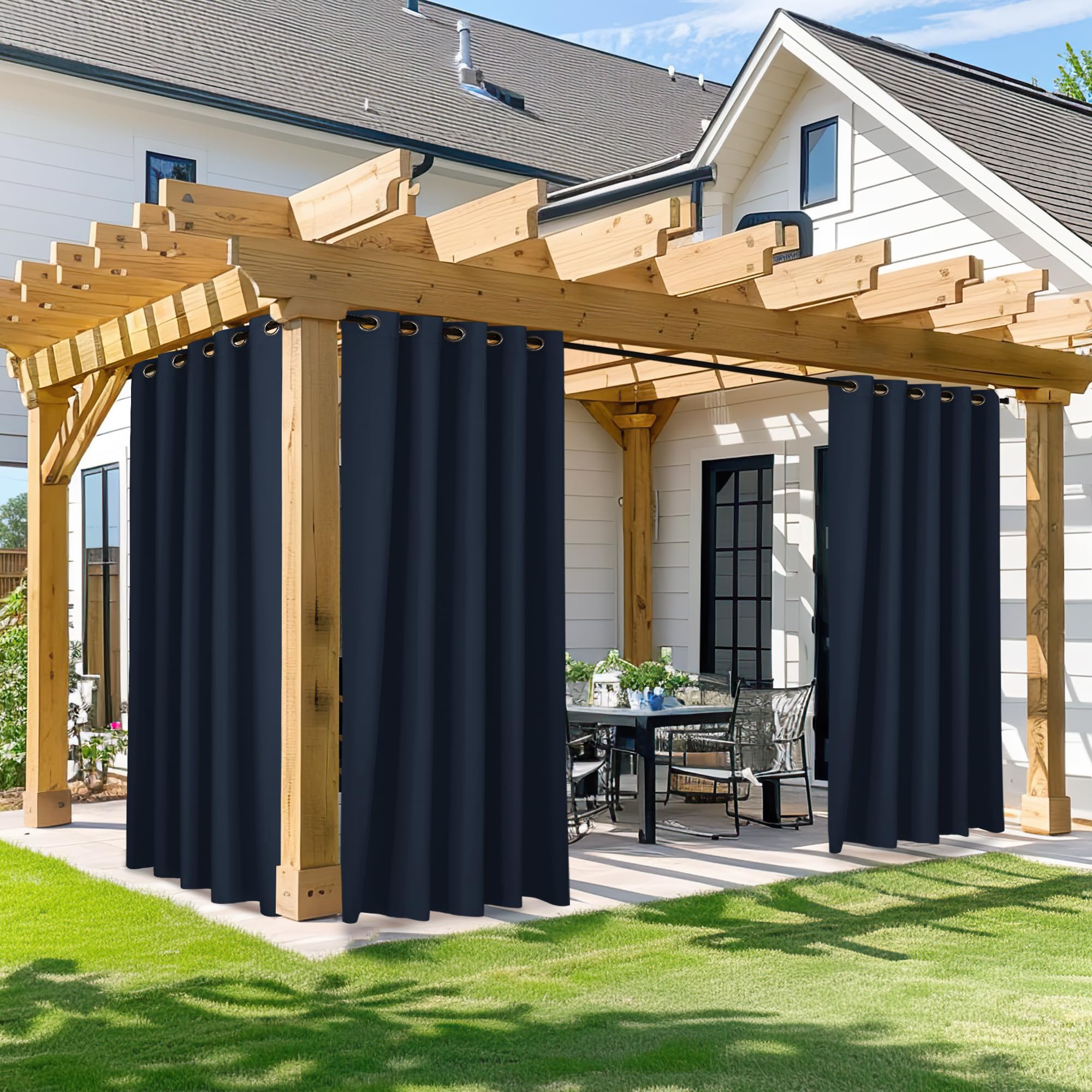 NICETOWN Outdoor Curtains for Patio Waterproof 95" L, Blackout Gazebo Curtain for Pergola/Porch Weatherproof, UV & Privacy Protection Outside Drape, 52" Wide, 1 Panel, Biscotti Beige