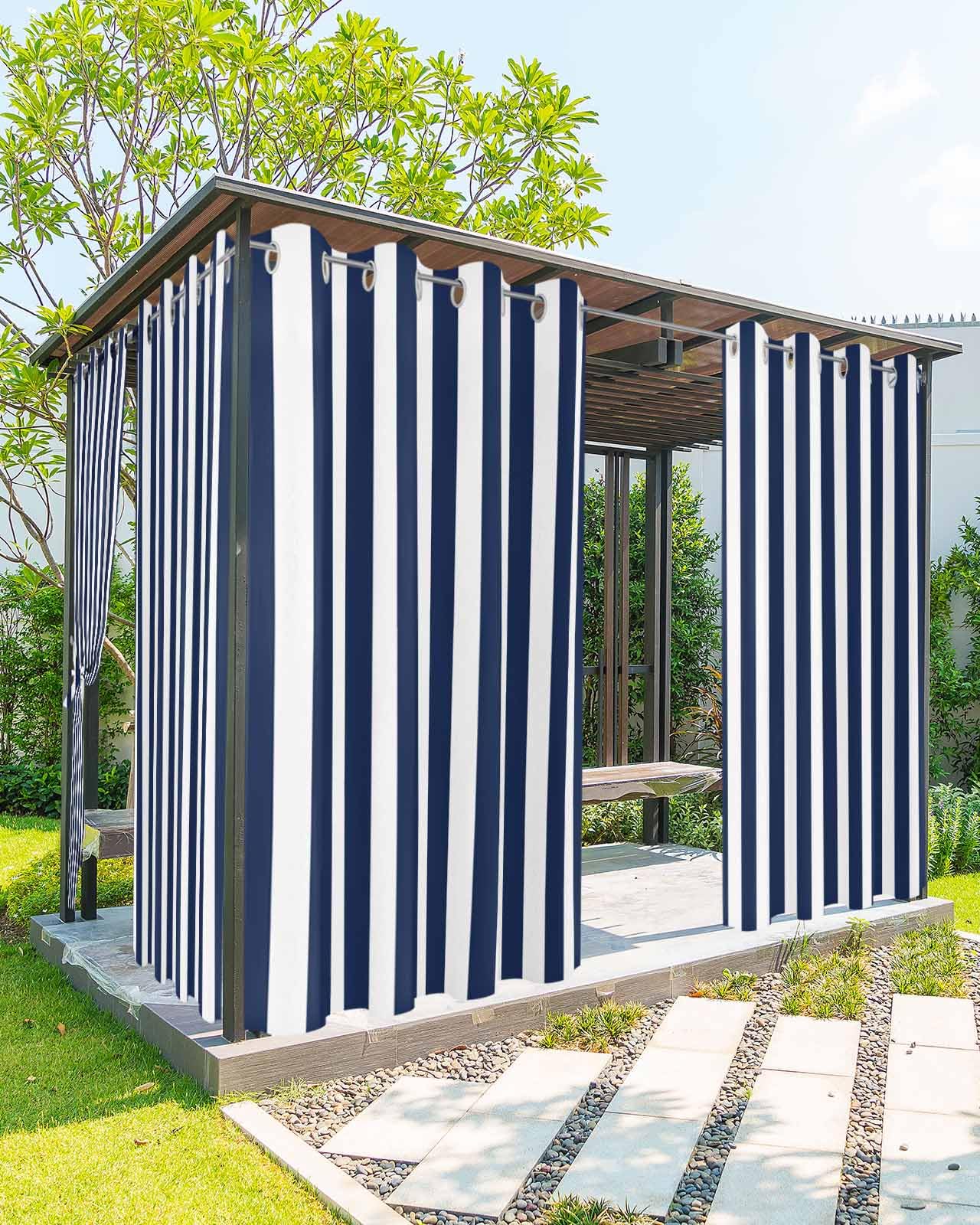Striped Outdoor Curtains for Patio Waterproof Weatherproof,Black and White Outdoor Curtains,Sun Blocking Privacy Grommet Outside Curtains Weighted Drapes for Gazebo Porch Pergola,1 Panel,54W x 108L