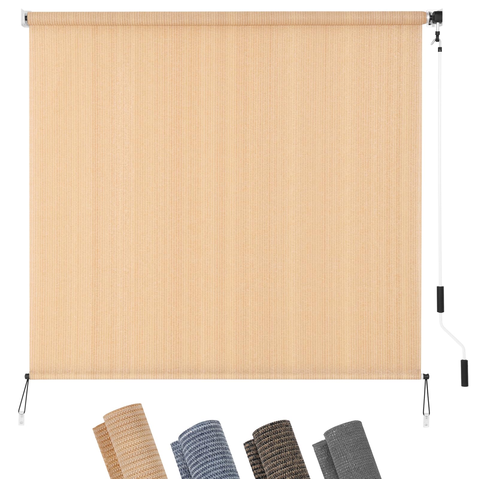 KELIXU Patio Shades Roll Up Outdoor Blind, 6' W x 8' H Cordless Sun Shade Privacy Screen with 90% UV Protection Exterior Roller Shade Cloth for Porch Pergola Backyard Windows Balcony, Walnut