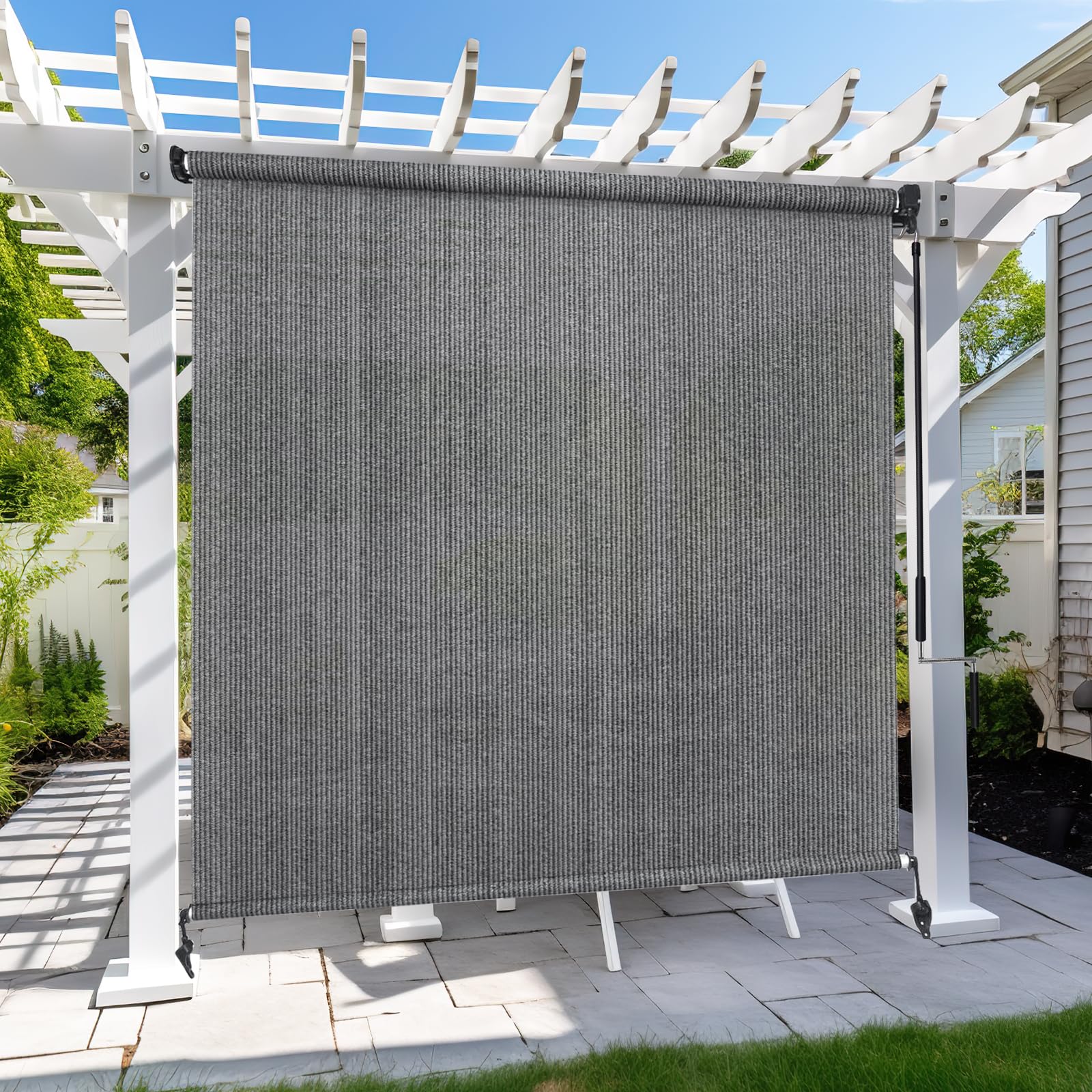 KANAGAWA Outdoor Roller Shade 8'X8' Mocha Exterior Cordless Patio Roll Up Shades for Outside Pergola Porch, Outdoor Blinds for Patio