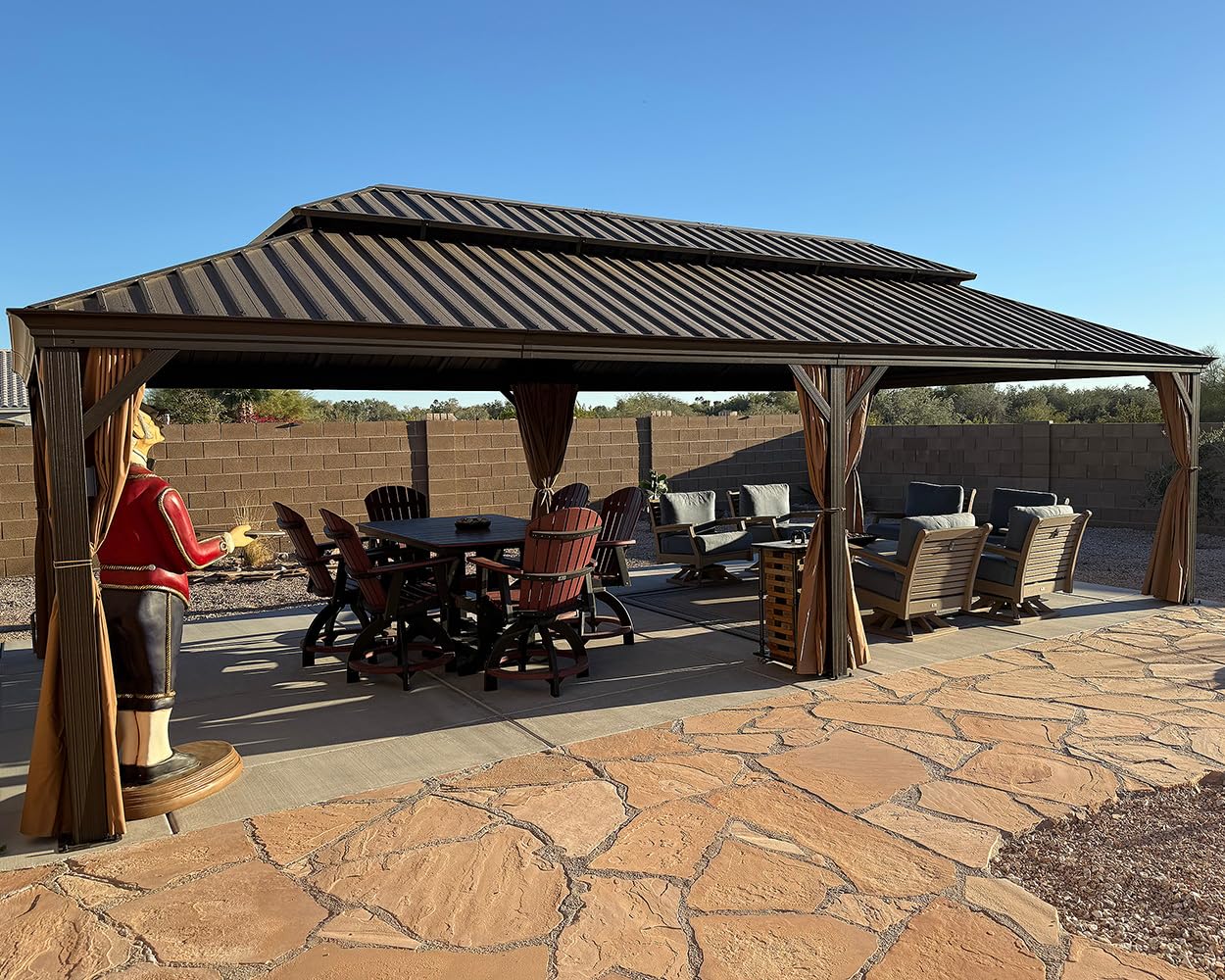 PURPLE LEAF 10' X 12' Hardtop Gazebo Canopy with Netting and Curtains for Outdoor Deck Backyard Heavy Duty Sunshade Outside Metal Patio Permanent Pavilion