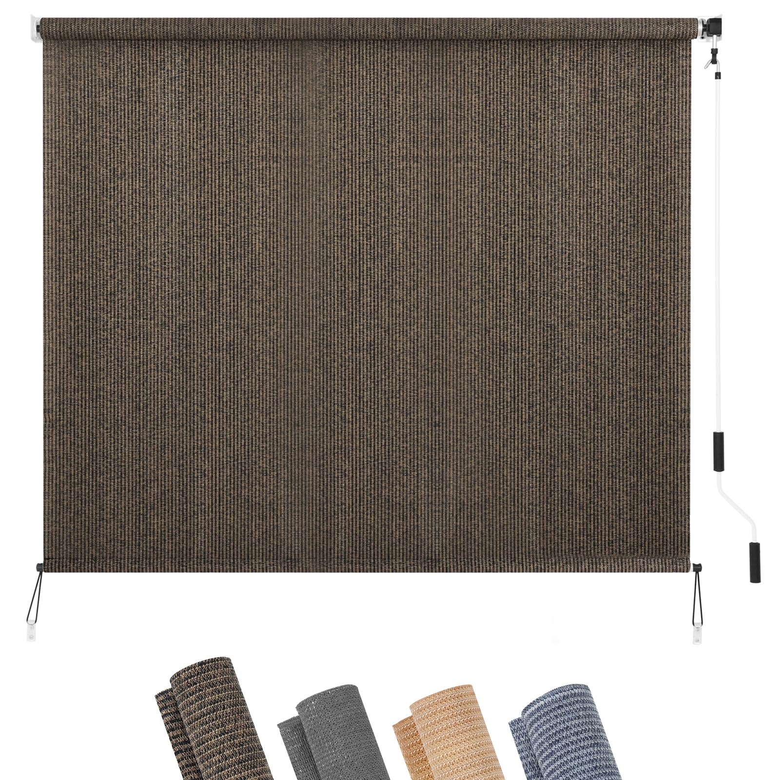 KELIXU Patio Shades Roll Up Outdoor Blind, 6' W x 8' H Cordless Sun Shade Privacy Screen with 90% UV Protection Exterior Roller Shade Cloth for Porch Pergola Backyard Windows Balcony, Walnut