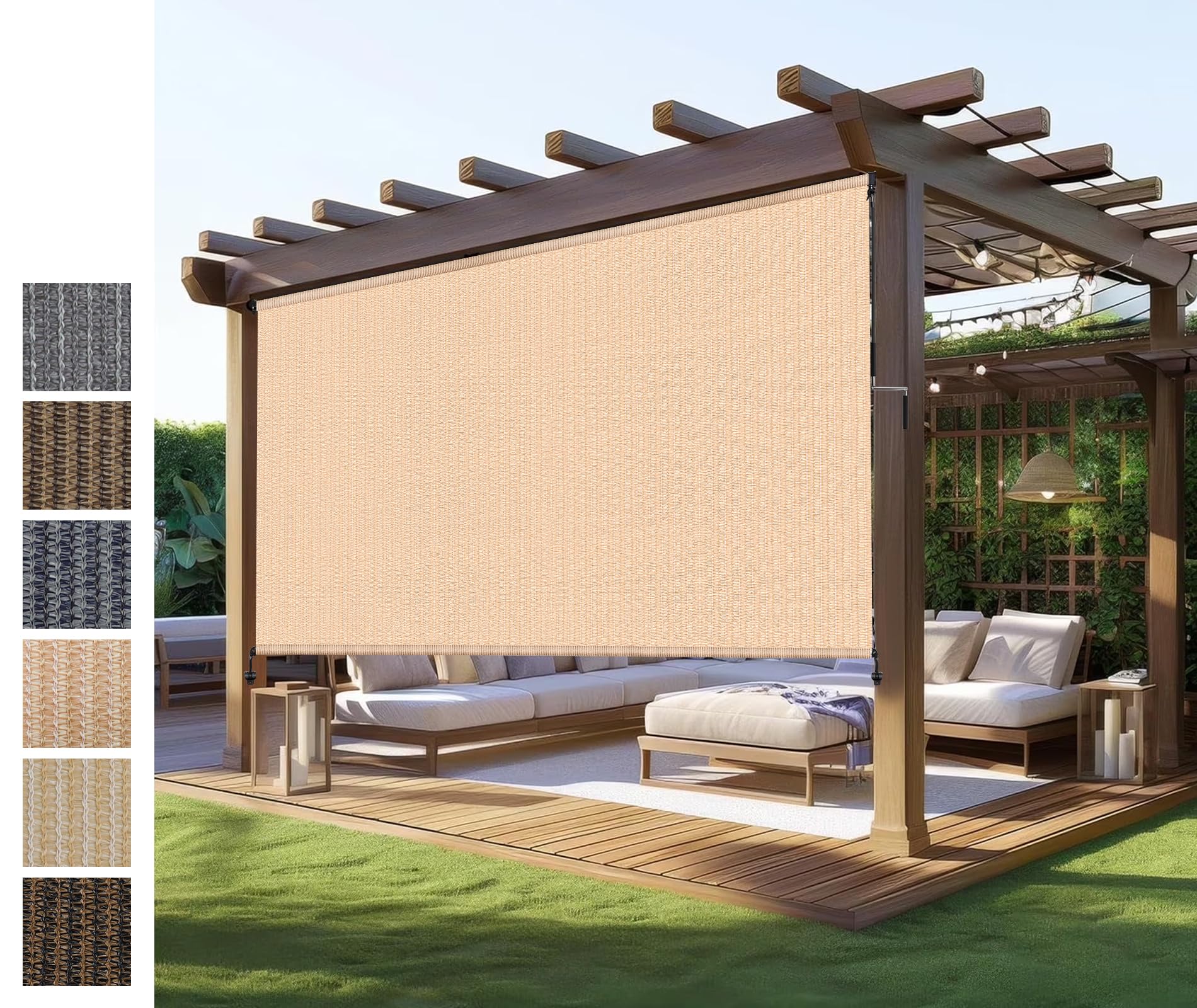 Outdoor Shades Roller Exterior Blinds,Cordless Patio Shades Roll Up Outdoor Blinds for Patio Porch Backyard Pergola Gazebo Privacy Screen Protection,UV Sun Blocking,Fade-Resistant 8ft Wide x 6 H
