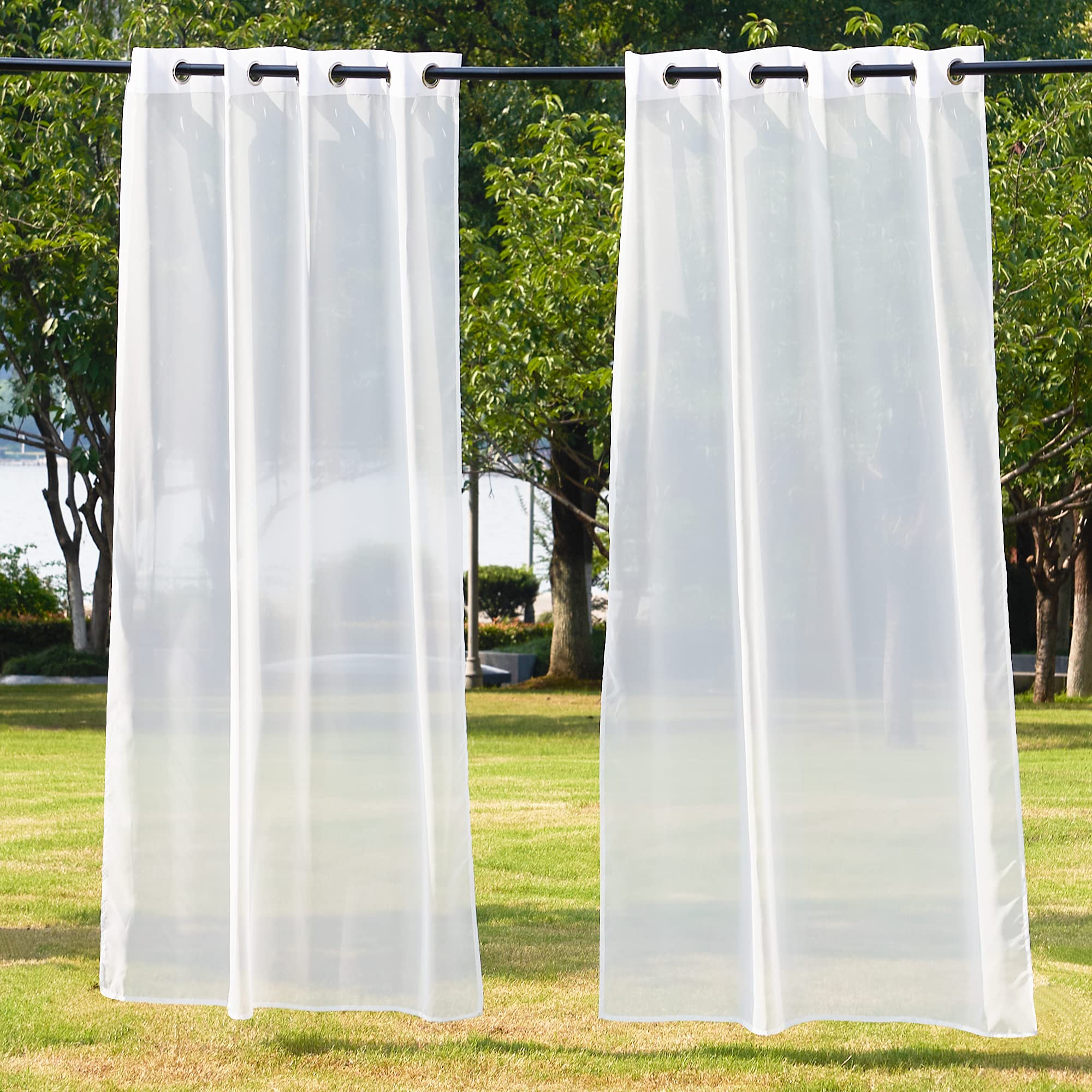 NICETOWN 2 Panels Voile Sheer Patio Outdoor Curtains 108" L Waterproof, Rustproof Grommet Light Filtering Indoor Outdoor Sheer Curtain Drapes for Cabana/Arbor, Ivory, W54 x L108