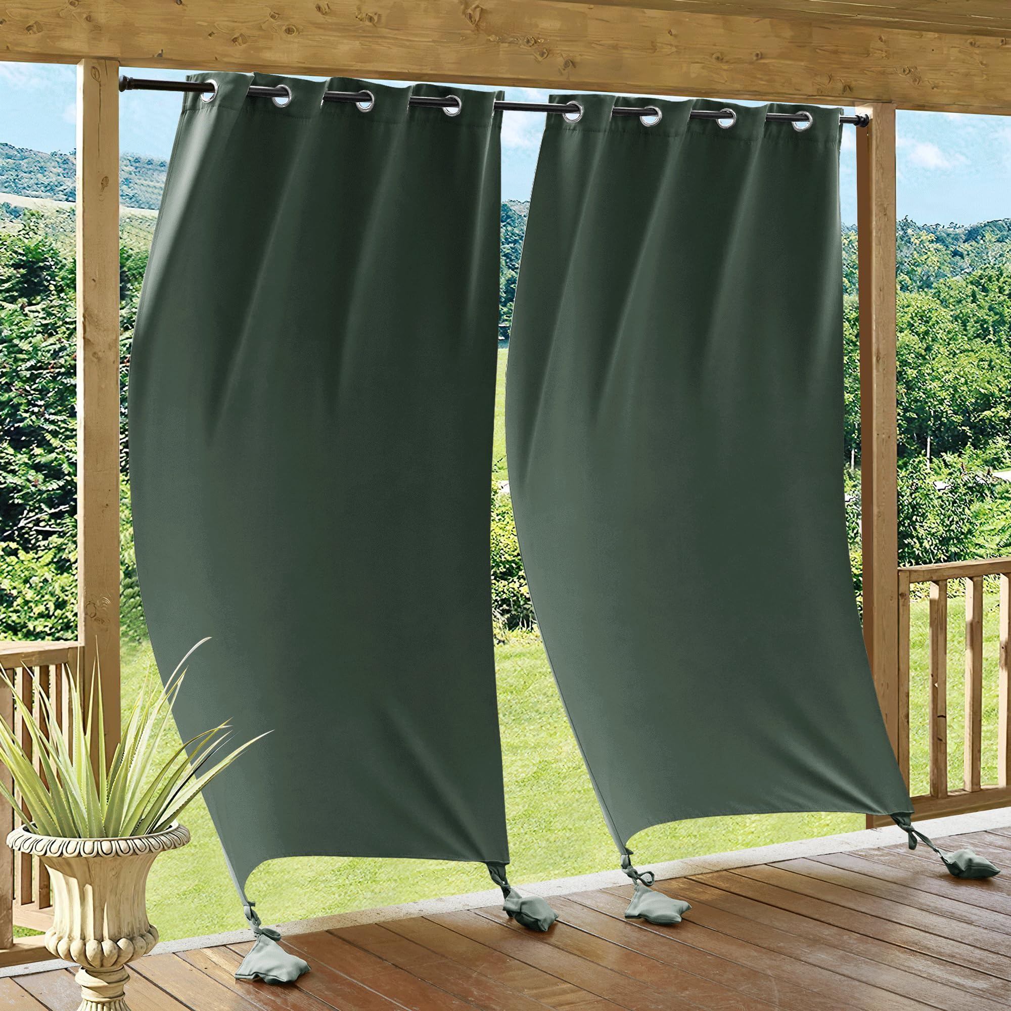 RYB HOME Outdoor Curtains for Patio Windproof with Weighted Bags, 2 Panels Waterproof Blackout Draperies Weather Resist Noise Reducing for Outside Living, W 52 x L 108 inch, Natural