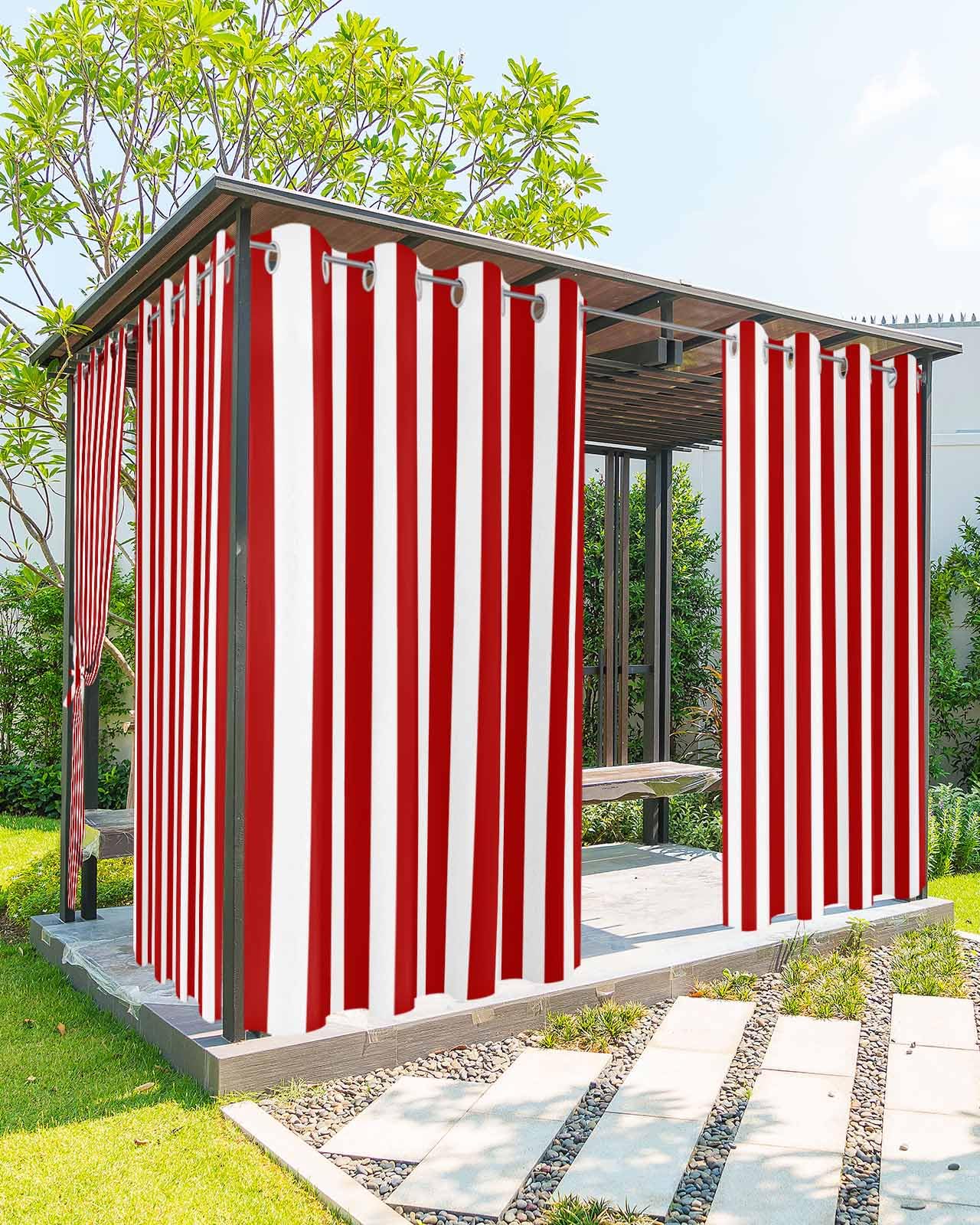 Striped Outdoor Curtains for Patio Waterproof Weatherproof,Black and White Outdoor Curtains,Sun Blocking Privacy Grommet Outside Curtains Weighted Drapes for Gazebo Porch Pergola,1 Panel,54W x 108L