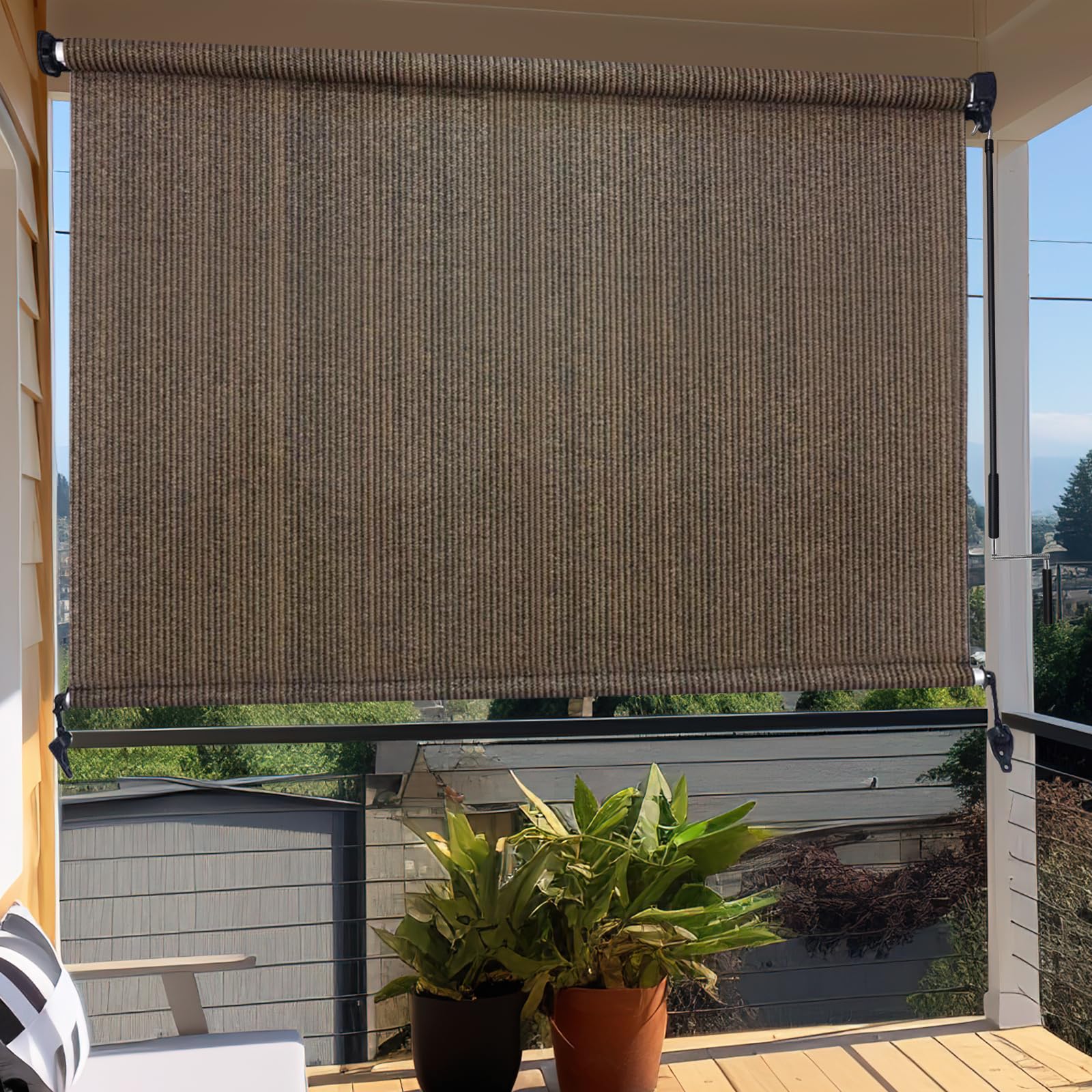 Amagenix Outdoor Roller Shades 10'(W) X 8'(H), Exterior Cordless Patio Shades Roll Up Outdoor Blinds with Spliced Poles Design, 90% UV Protection for Porch Gazebo Pergola, Grey
