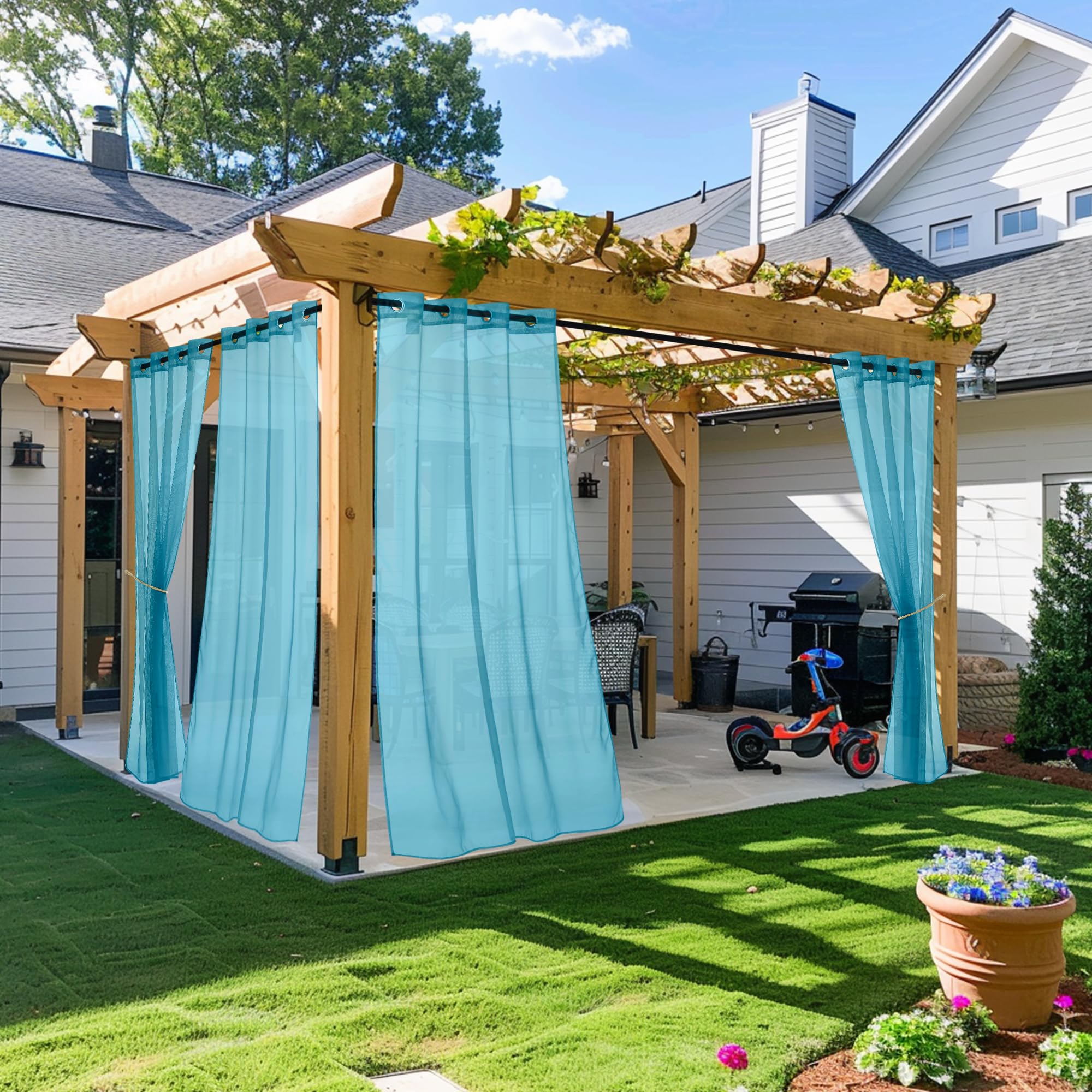 NICETOWN 2 Panels Voile Sheer Patio Outdoor Curtains 108" L Waterproof, Rustproof Grommet Light Filtering Indoor Outdoor Sheer Curtain Drapes for Cabana/Arbor, Ivory, W54 x L108