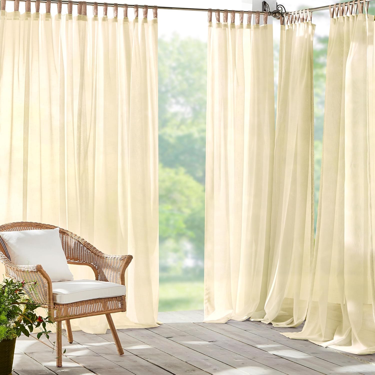 Elrene Home Fashions Darien Weatherproof Tab-Top Sheer Solid Color Indoor/Outdoor Curtain Panel for Porch, Pergola, Patio, Deck, 52”W x 108”L, Natural