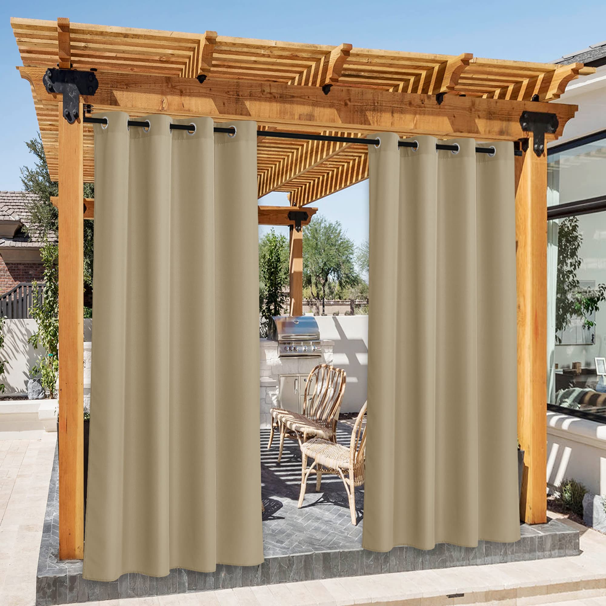 NICETOWN Outdoor Curtains for Patio Waterproof 95" L, Blackout Gazebo Curtain for Pergola/Porch Weatherproof, UV & Privacy Protection Outside Drape, 52" Wide, 1 Panel, Biscotti Beige