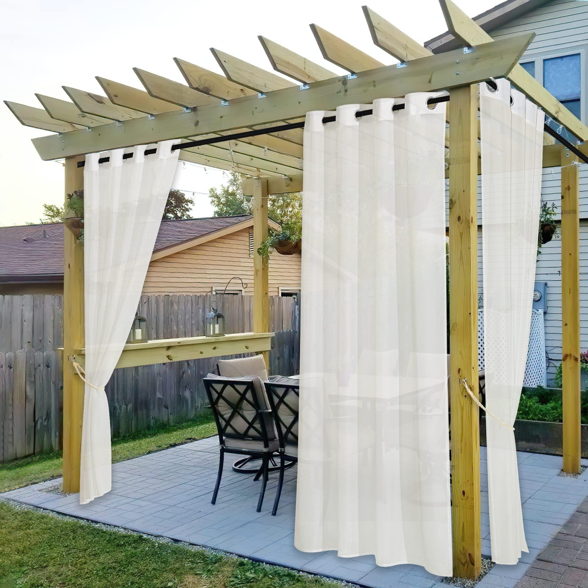 NICETOWN 2 Panels Voile Sheer Patio Outdoor Curtains 108" L Waterproof, Rustproof Grommet Light Filtering Indoor Outdoor Sheer Curtain Drapes for Cabana/Arbor, Ivory, W54 x L108