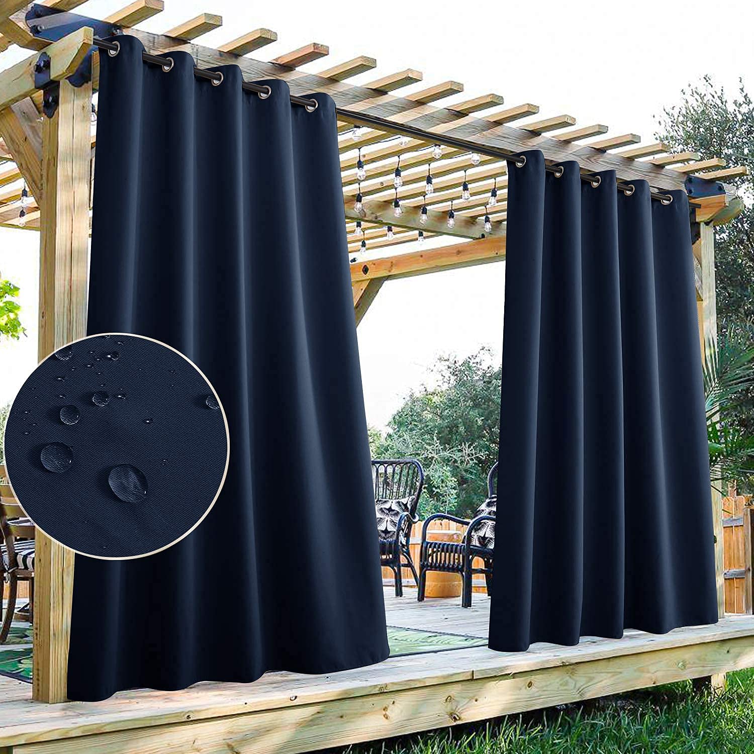 StangH 2 Panels Outdoor Curtains for Patio Waterproof, Blackout Windproof Weatherproof Thermal Insulated Drapes for Pergola/Porch, Thick Privacy Room Dividers for Pool, Grey, W52 x L84