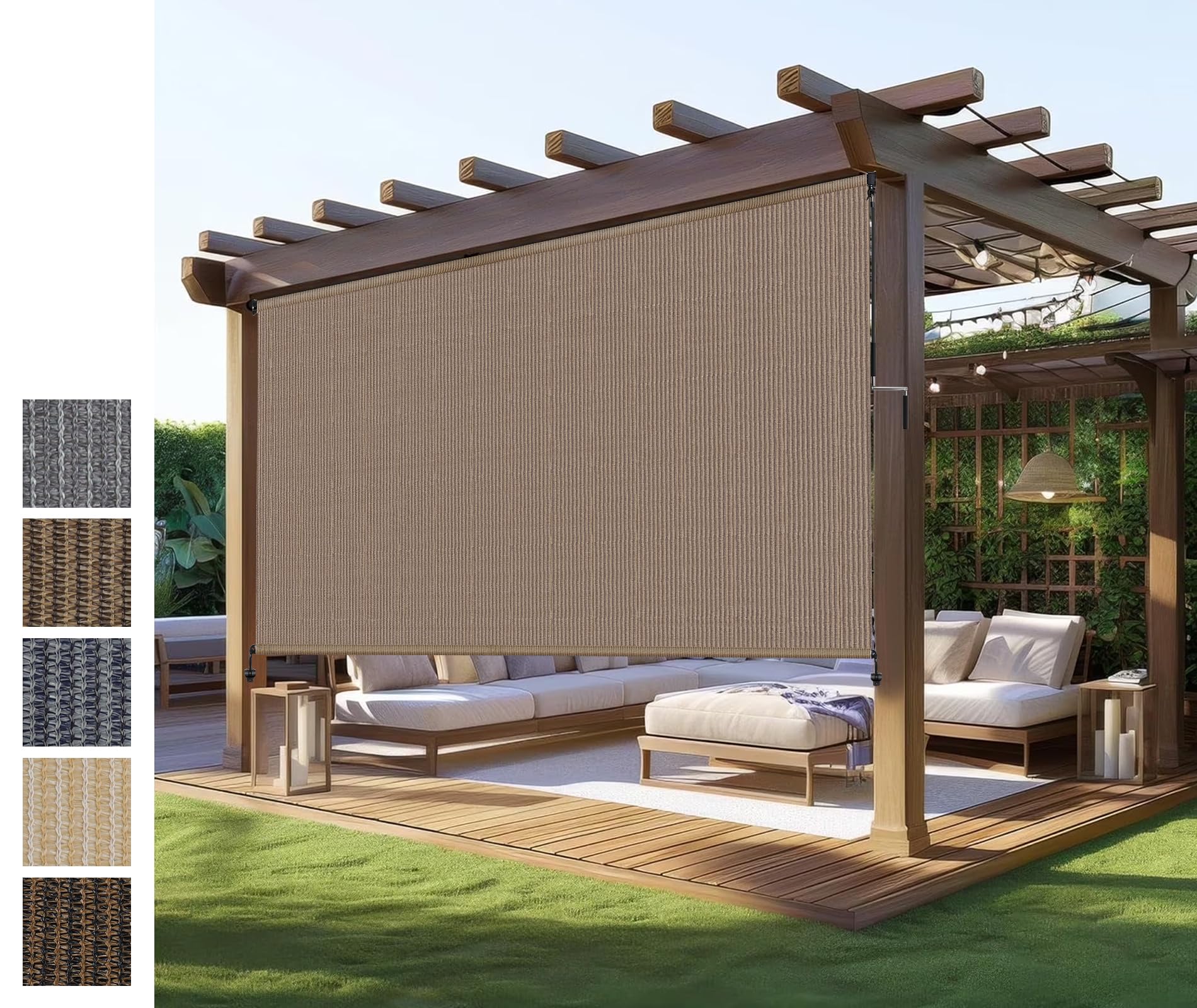 Outdoor Shades Roller Exterior Blinds,Cordless Patio Shades Roll Up Outdoor Blinds for Patio Porch Backyard Pergola Gazebo Privacy Screen Protection,UV Sun Blocking,Fade-Resistant 8ft Wide x 6 H