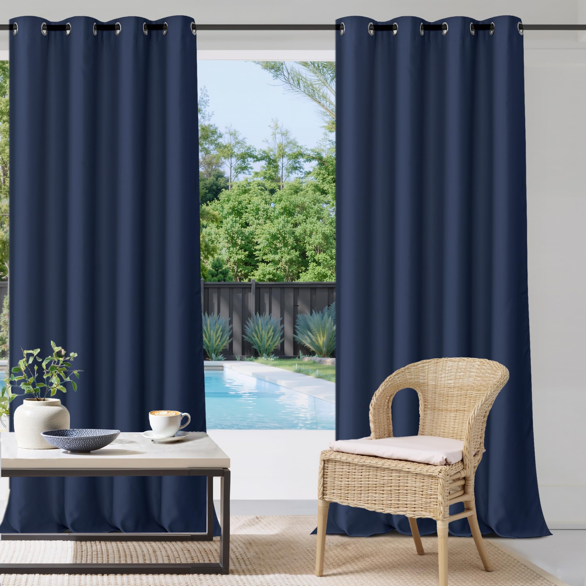 StangH 2 Panels Outdoor Curtains for Patio Waterproof, Blackout Windproof Weatherproof Thermal Insulated Drapes for Pergola/Porch, Thick Privacy Room Dividers for Pool, Grey, W52 x L84