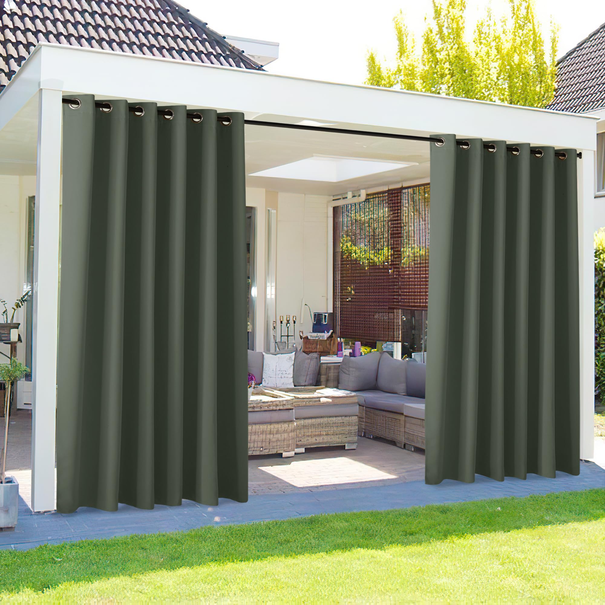 NICETOWN Outdoor Curtains for Patio Waterproof 95" L, Blackout Gazebo Curtain for Pergola/Porch Weatherproof, UV & Privacy Protection Outside Drape, 52" Wide, 1 Panel, Biscotti Beige
