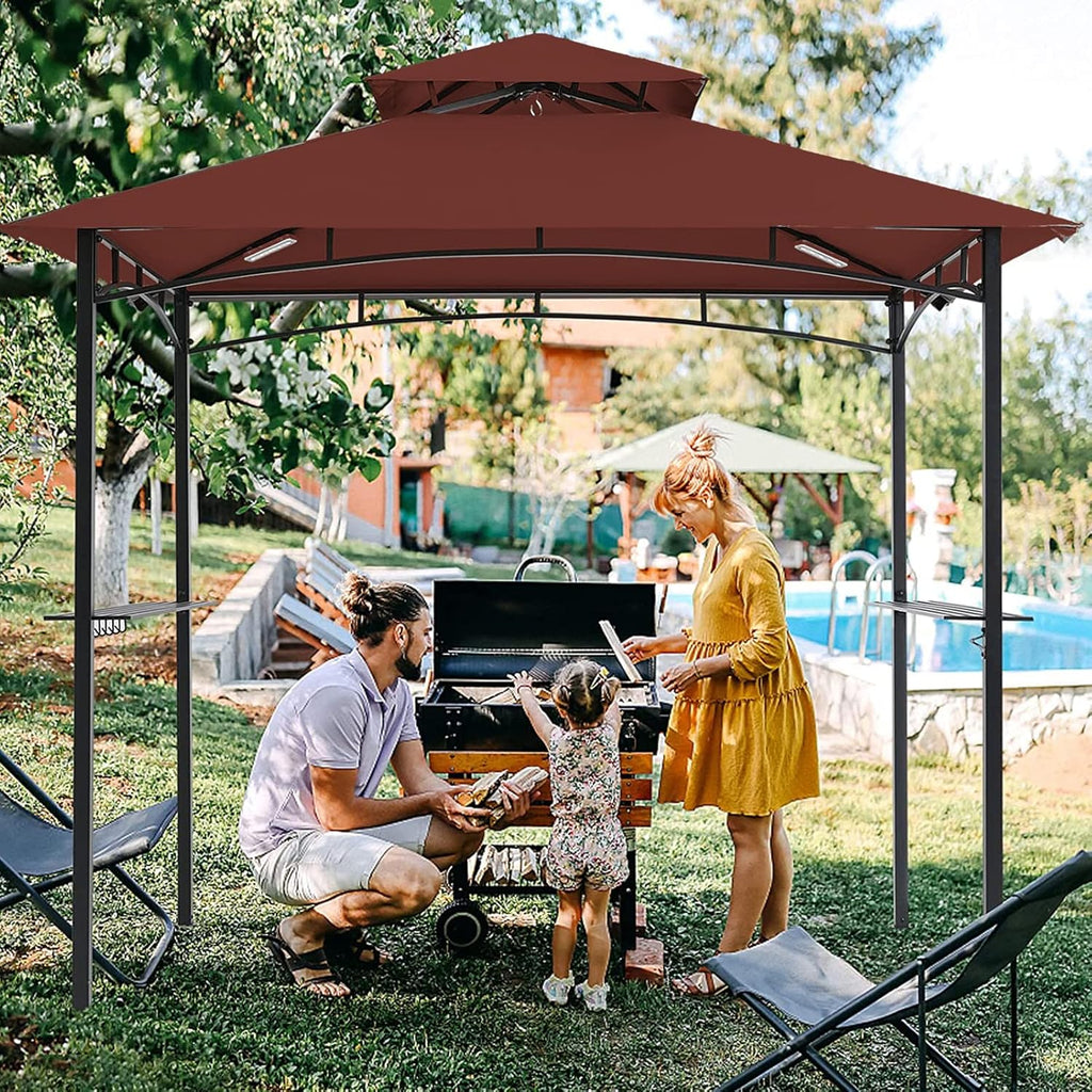 Tanxianzhe Grill Gazebo Replacement Canopy Top Cover 5×8 Double Tiered BBQ Roof ONLY FIT for Gazebo Model L-GG001PST-F (Burgundy)