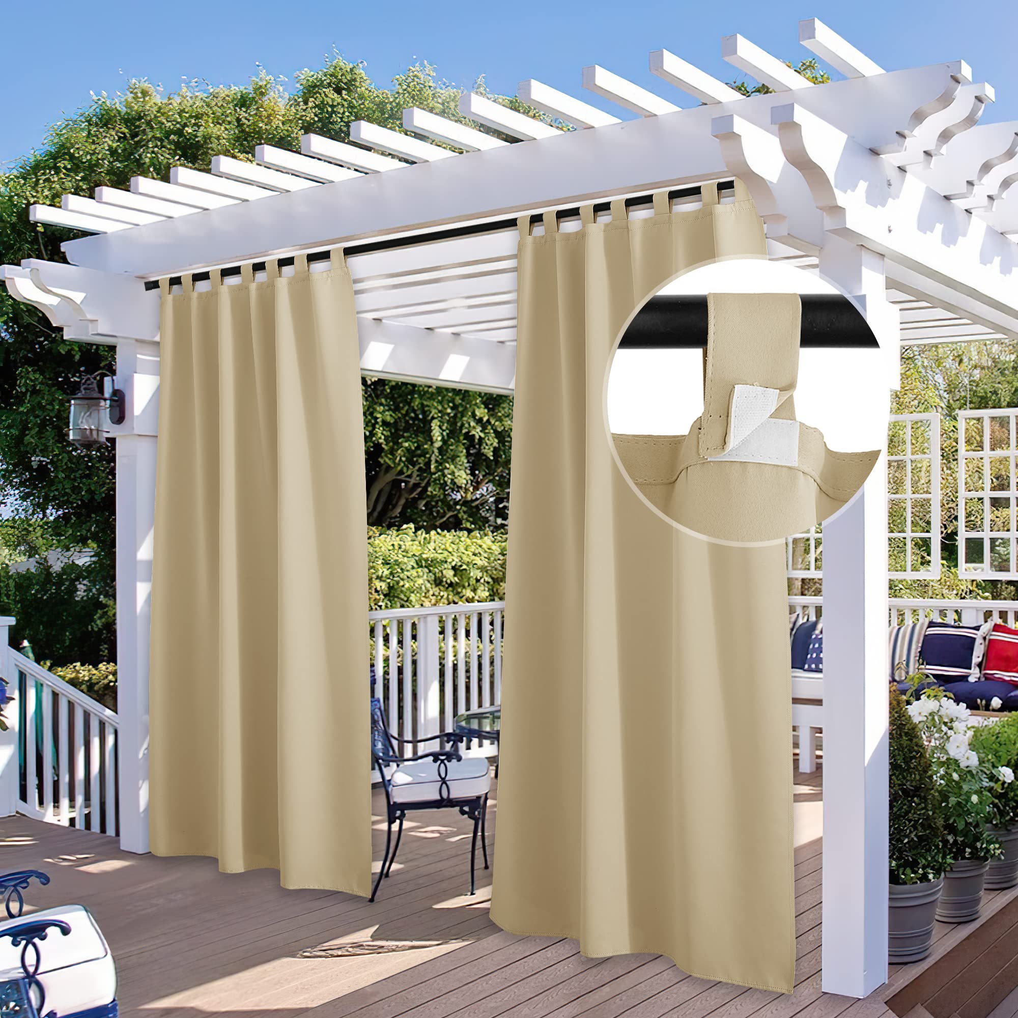 StangH 2 Panels Outdoor Curtains for Patio Waterproof, Blackout Windproof Weatherproof Thermal Insulated Drapes for Pergola/Porch, Thick Privacy Room Dividers for Pool, Grey, W52 x L84