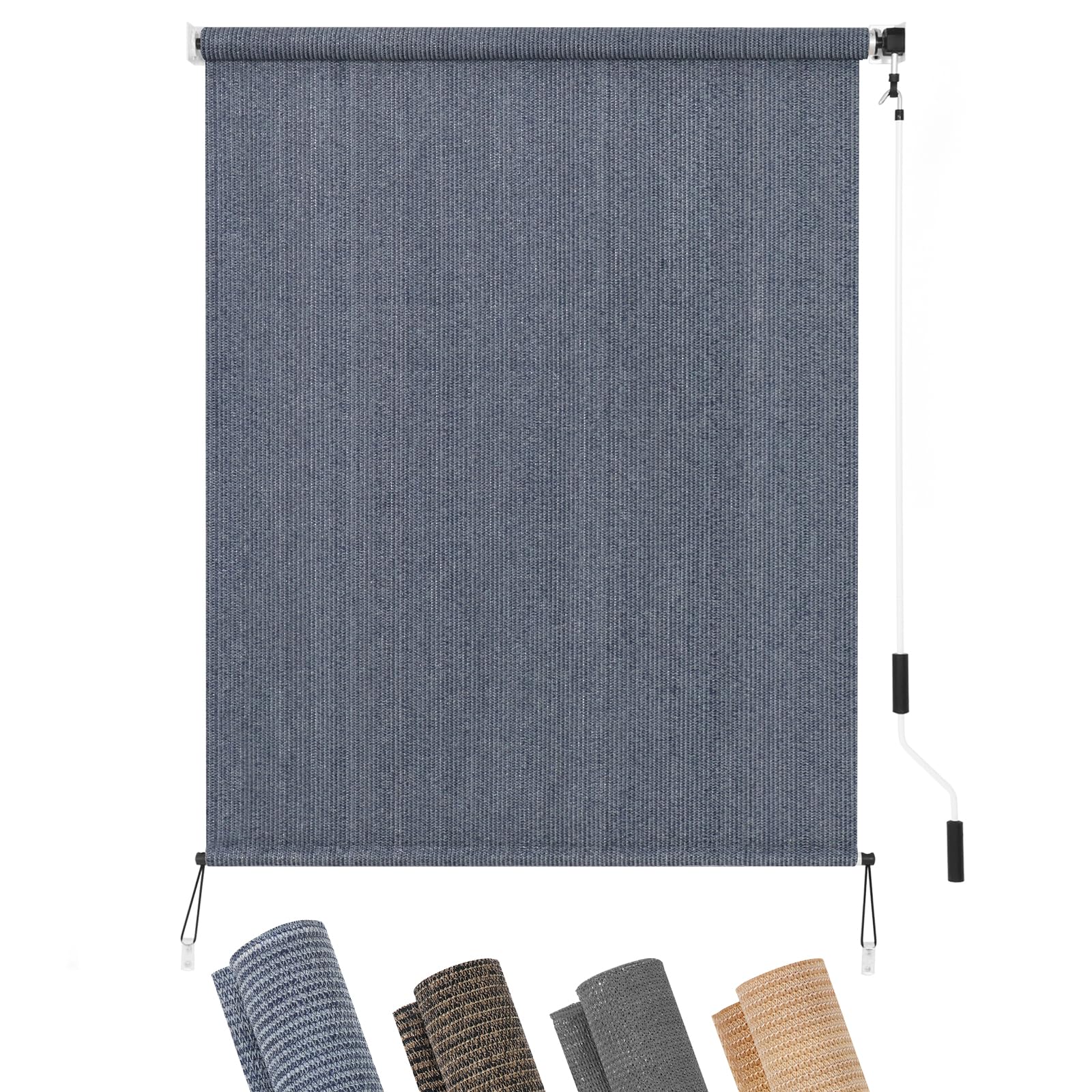 KELIXU Patio Shades Roll Up Outdoor Blind, 6' W x 8' H Cordless Sun Shade Privacy Screen with 90% UV Protection Exterior Roller Shade Cloth for Porch Pergola Backyard Windows Balcony, Walnut