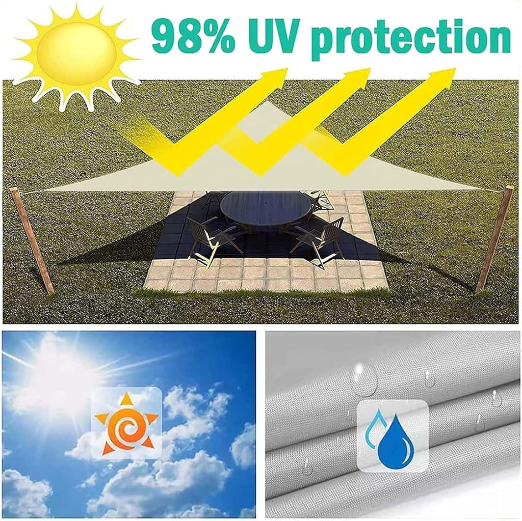 Triangle Sun Shade Sail Waterproof Canopy, Triangular UV Resistant Awning, Curved Edges Shade Cloth, Outdoor Sunshade Cover for Patio, Garden, Deck, Backyard, Carport, Pool