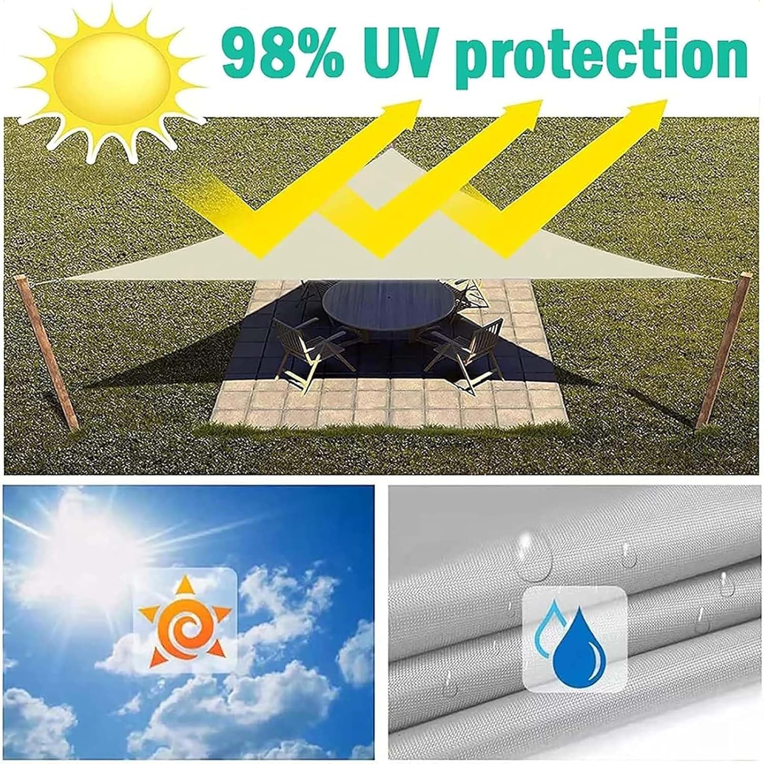 Triangle Sun Shade Sail Waterproof Canopy, Triangular UV Resistant Awning, Curved Edges Shade Cloth, Outdoor Sunshade Cover for Patio, Garden, Deck, Backyard, Carport, Pool