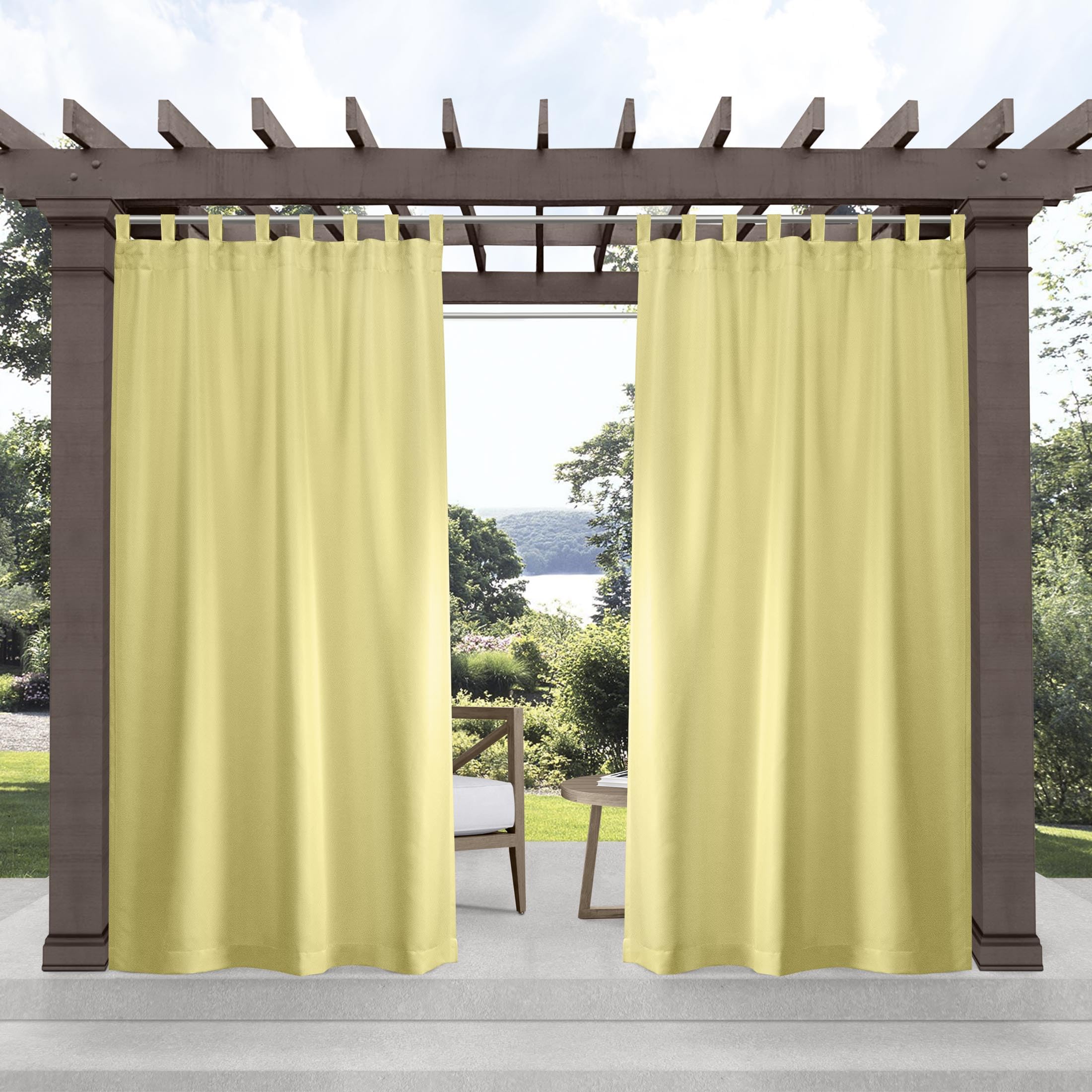 Exclusive Home Cabana Solid Indoor/Outdoor Light Filtering Hook-and-Loop Tab Top Curtain Panel Pair, 54"x63", White