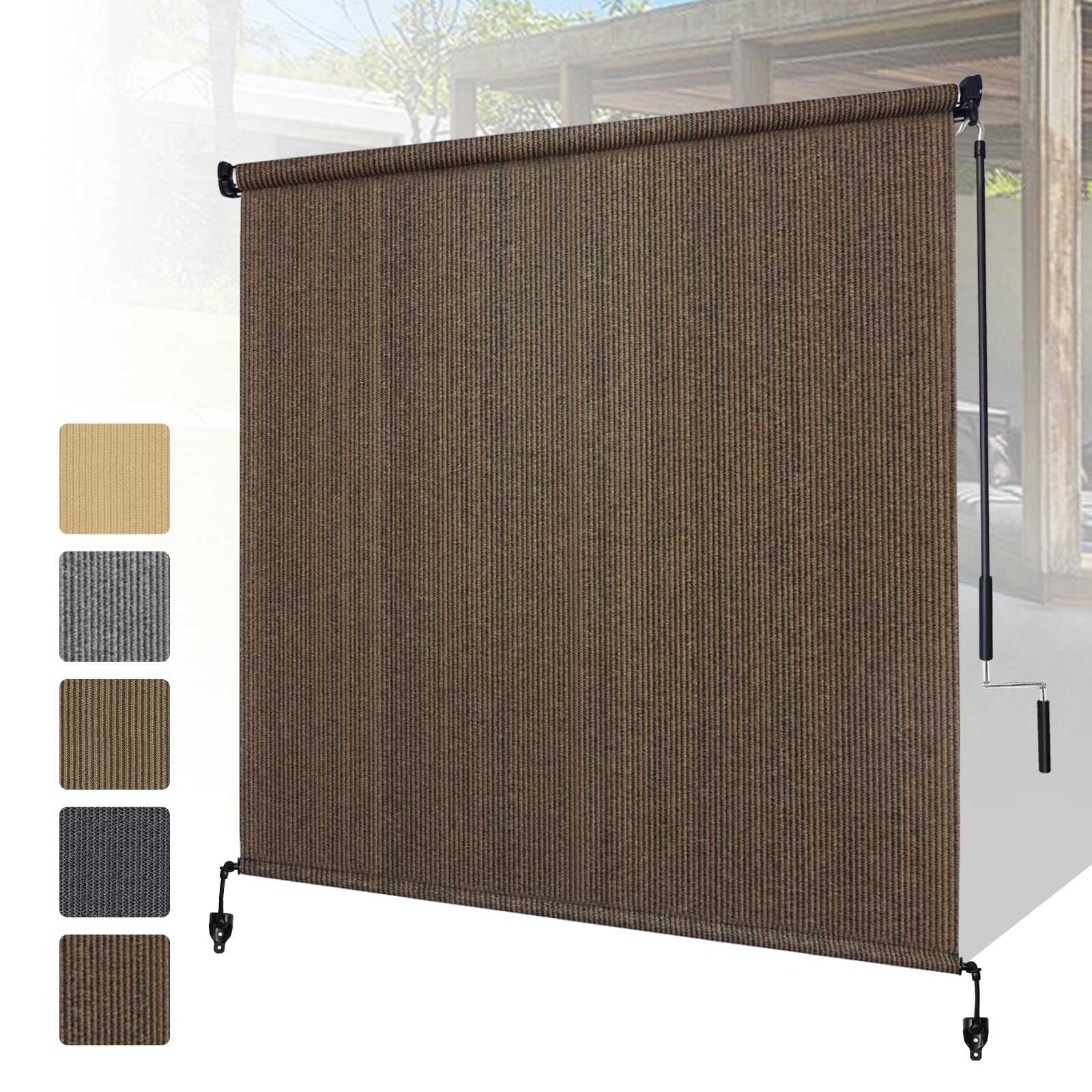Shade&Beyond Outdoor Roller Shades with Splicing Design, 8' W x 8' H Cordless Patio Roll Up Blinds, Exterior Shade Cloth Roll for Porch, Gazebo, Pergola, Balcony, White