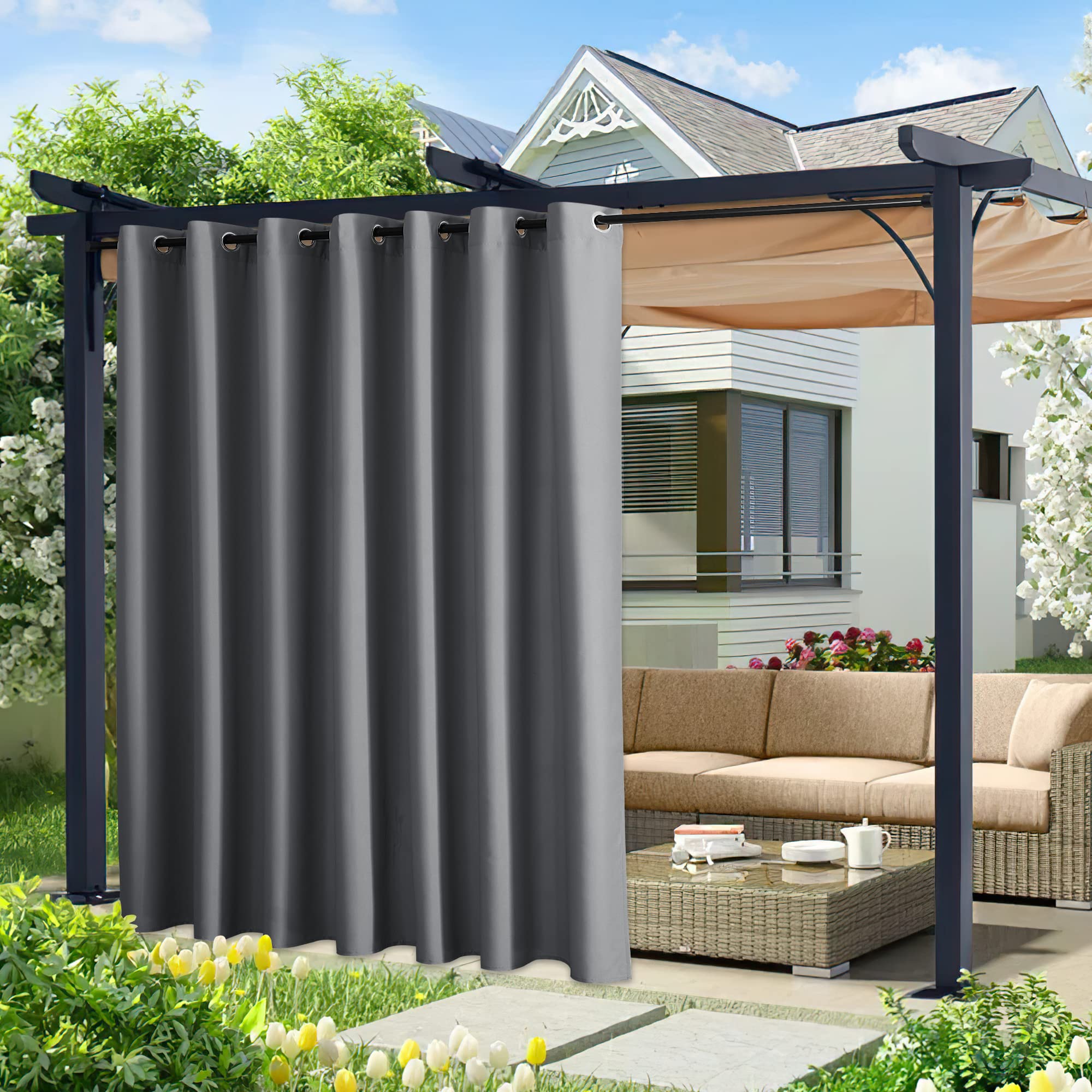 NICETOWN Outdoor Curtains for Patio Waterproof 95" L, Blackout Gazebo Curtain for Pergola/Porch Weatherproof, UV & Privacy Protection Outside Drape, 52" Wide, 1 Panel, Biscotti Beige