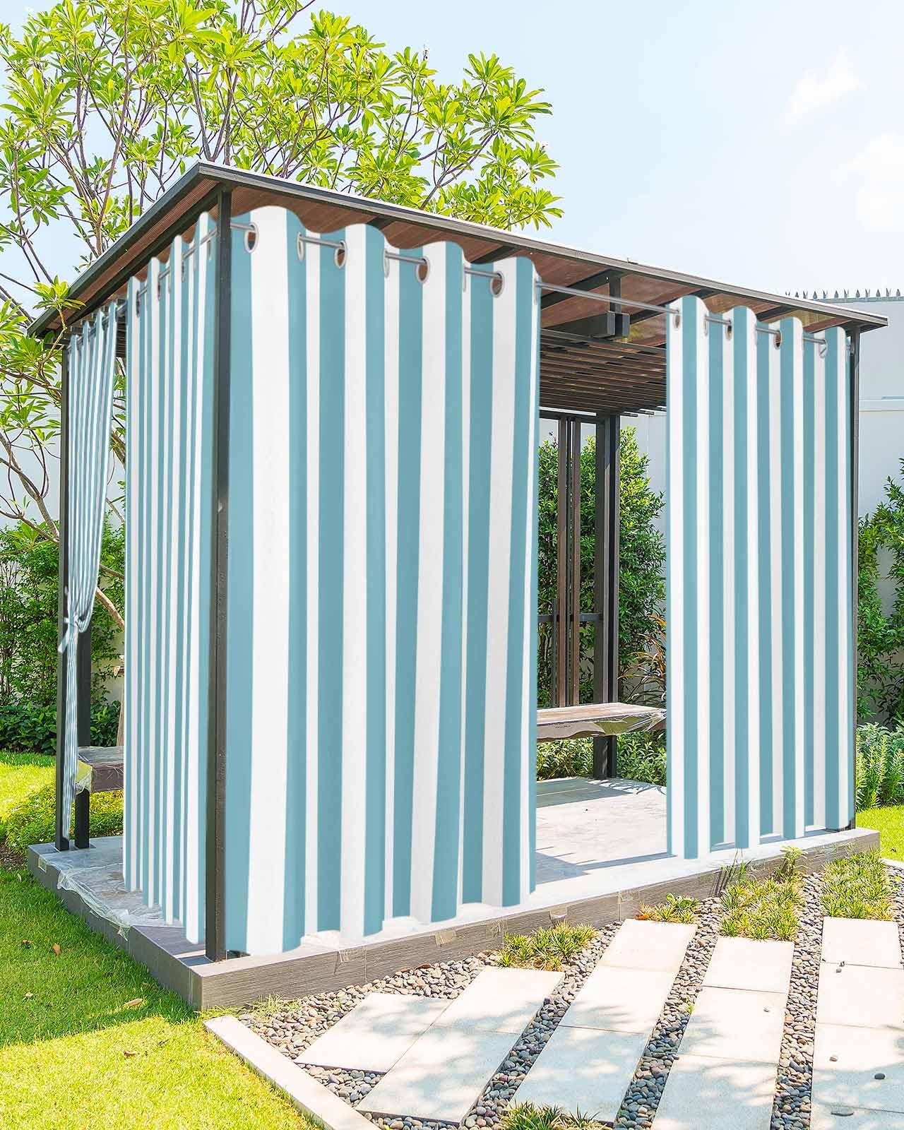 Striped Outdoor Curtains for Patio Waterproof Weatherproof,Black and White Outdoor Curtains,Sun Blocking Privacy Grommet Outside Curtains Weighted Drapes for Gazebo Porch Pergola,1 Panel,54W x 108L