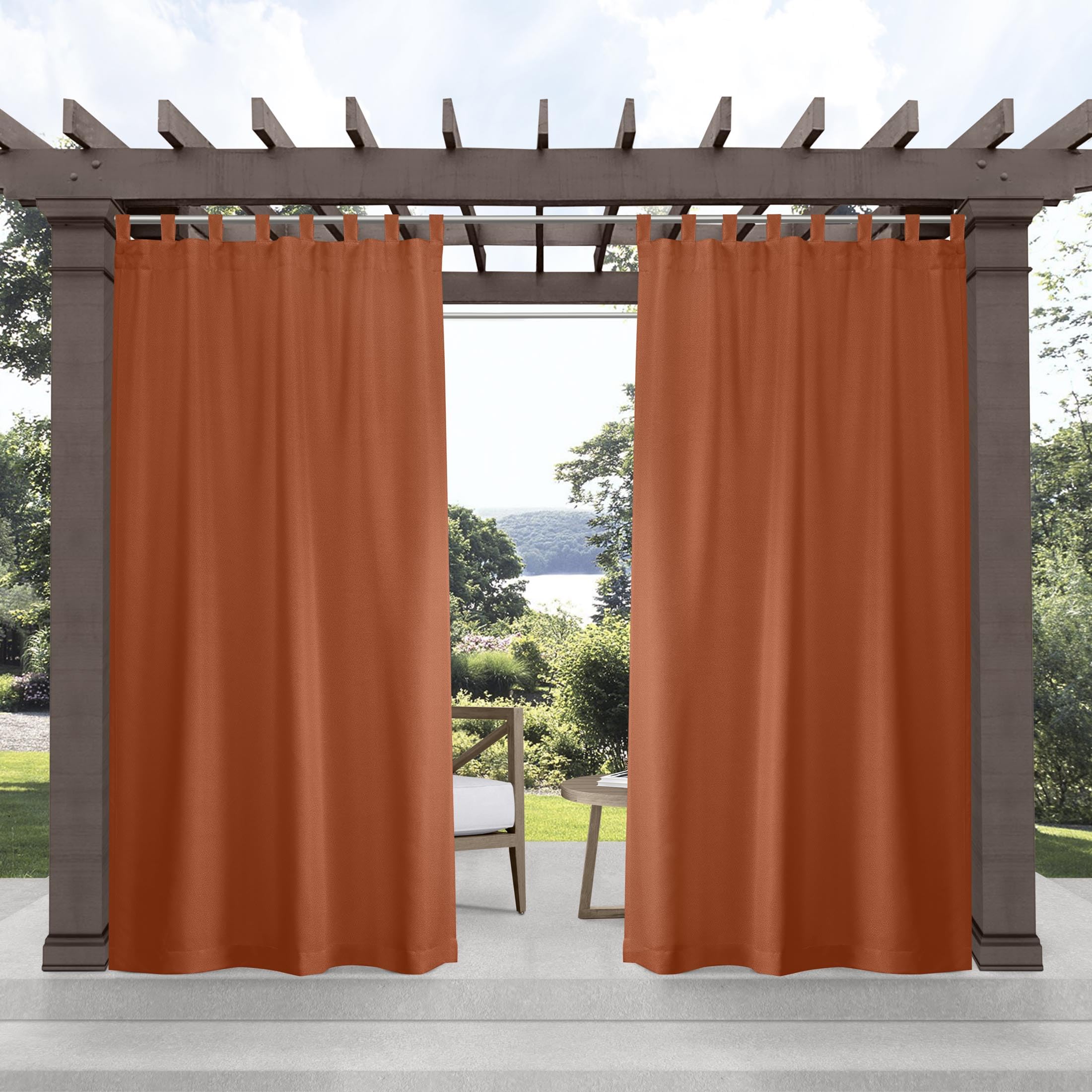 Exclusive Home Cabana Solid Indoor/Outdoor Light Filtering Hook-and-Loop Tab Top Curtain Panel Pair, 54"x96", Vanilla