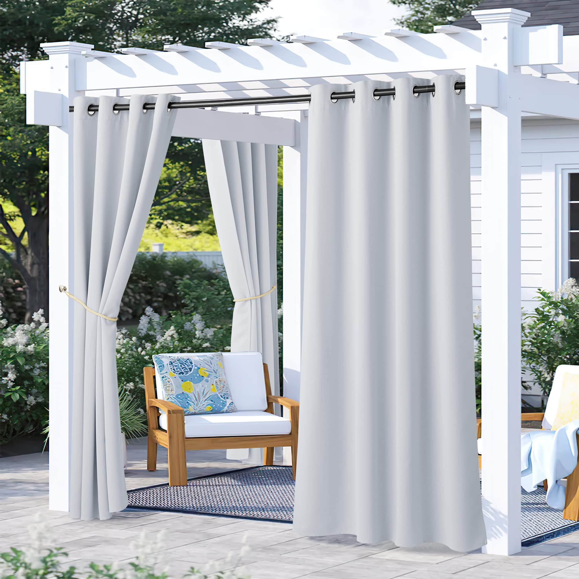NICETOWN Outdoor Curtains for Patio Waterproof 95" L, Blackout Gazebo Curtain for Pergola/Porch Weatherproof, UV & Privacy Protection Outside Drape, 52" Wide, 1 Panel, Biscotti Beige