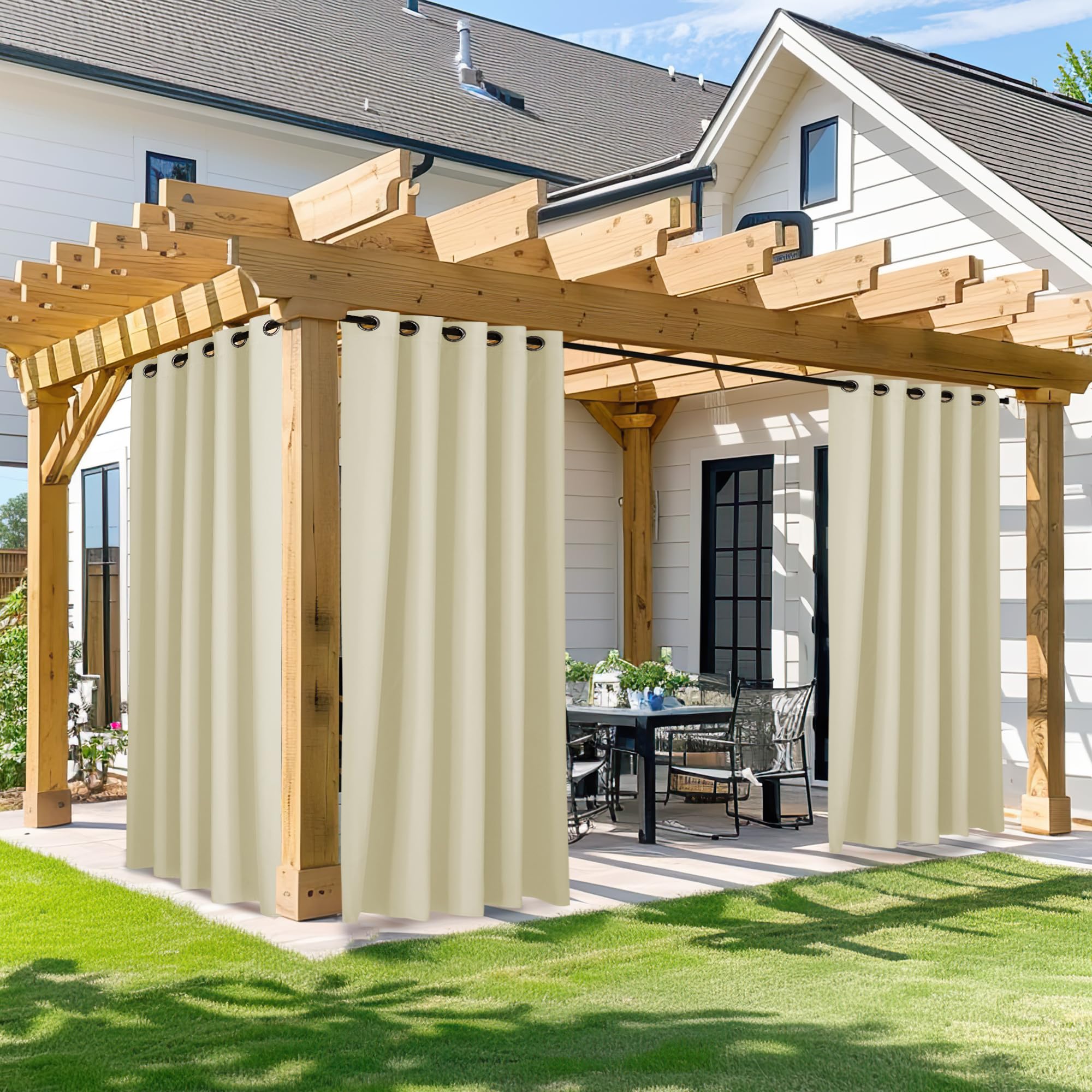 NICETOWN Outdoor Curtains for Patio Waterproof 95" L, Blackout Gazebo Curtain for Pergola/Porch Weatherproof, UV & Privacy Protection Outside Drape, 52" Wide, 1 Panel, Biscotti Beige