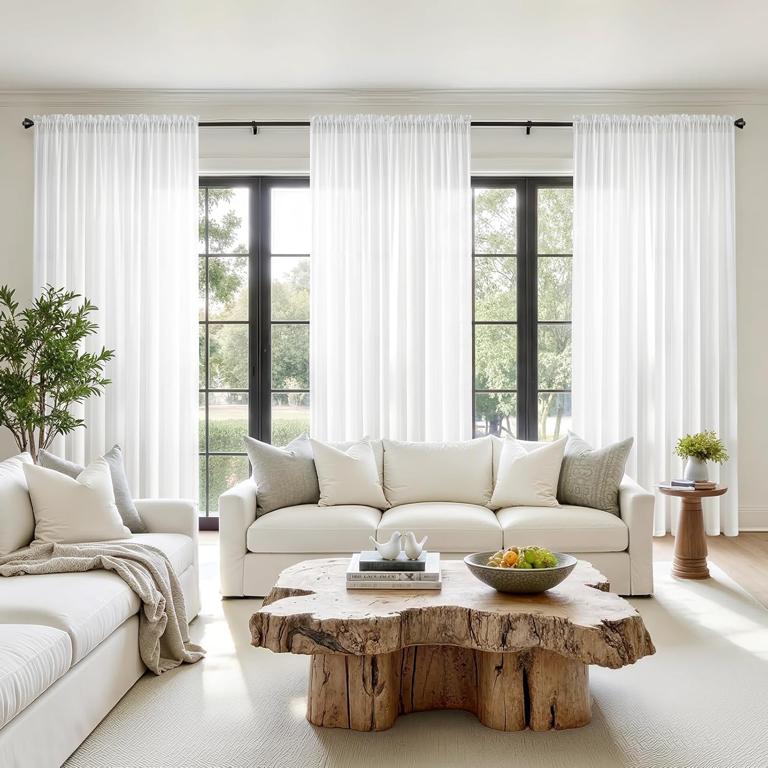 HOMEIDEAS Non-See-Through White Privacy Semi Sheer Curtains 84 Inches Long 2 Panels Set Light Filtering Curtains for Living Room Bedroom Outdoor Drapes, W52xL84