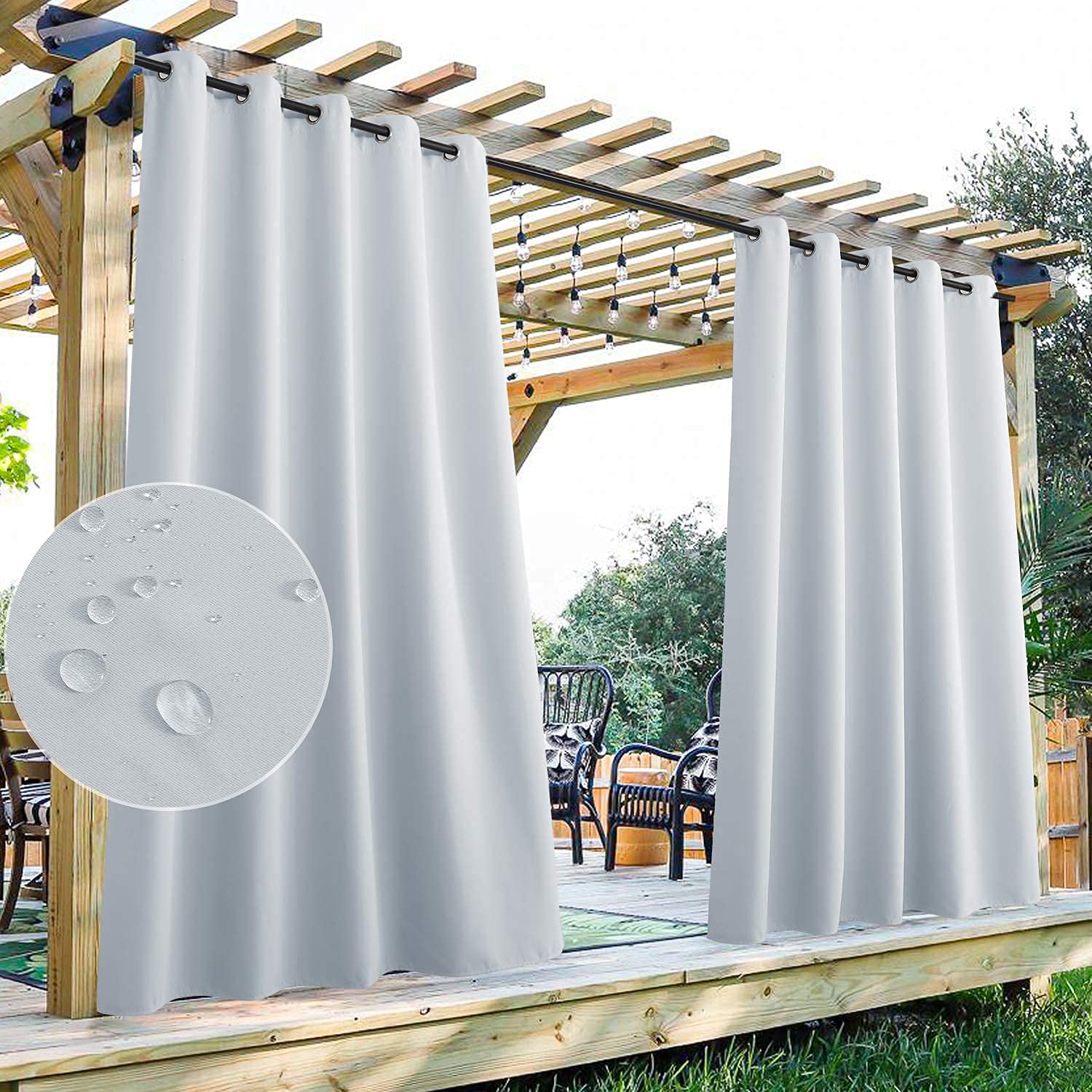 StangH 2 Panels Outdoor Curtains for Patio Waterproof, Blackout Windproof Weatherproof Thermal Insulated Drapes for Pergola/Porch, Thick Privacy Room Dividers for Pool, Grey, W52 x L84