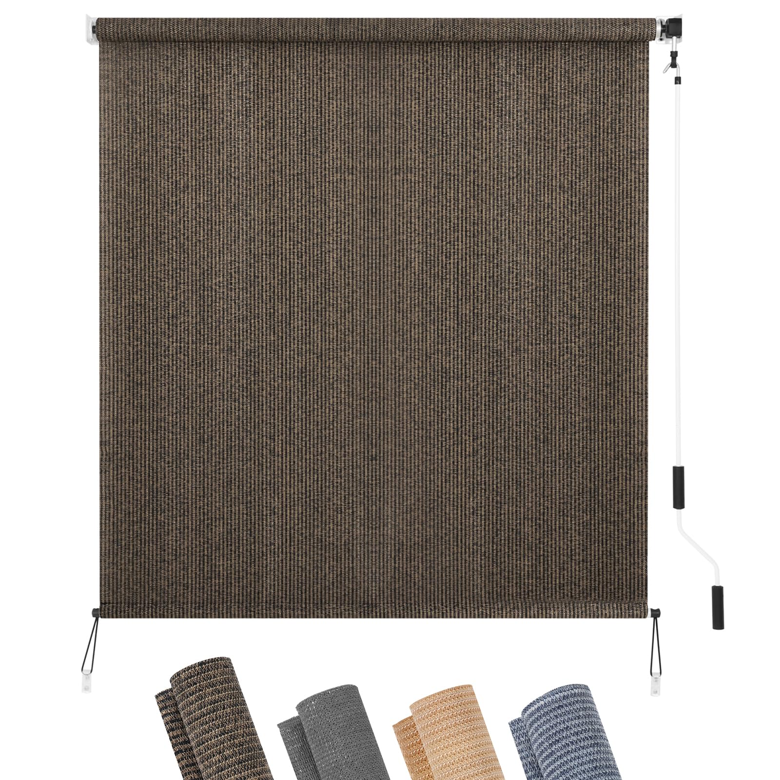 KELIXU Patio Shades Roll Up Outdoor Blind, 6' W x 8' H Cordless Sun Shade Privacy Screen with 90% UV Protection Exterior Roller Shade Cloth for Porch Pergola Backyard Windows Balcony, Walnut
