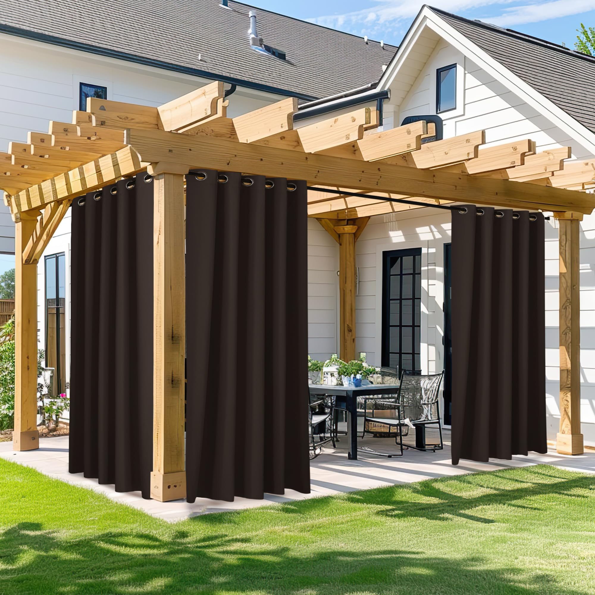 NICETOWN Outdoor Curtains for Patio Waterproof 95" L, Blackout Gazebo Curtain for Pergola/Porch Weatherproof, UV & Privacy Protection Outside Drape, 52" Wide, 1 Panel, Biscotti Beige