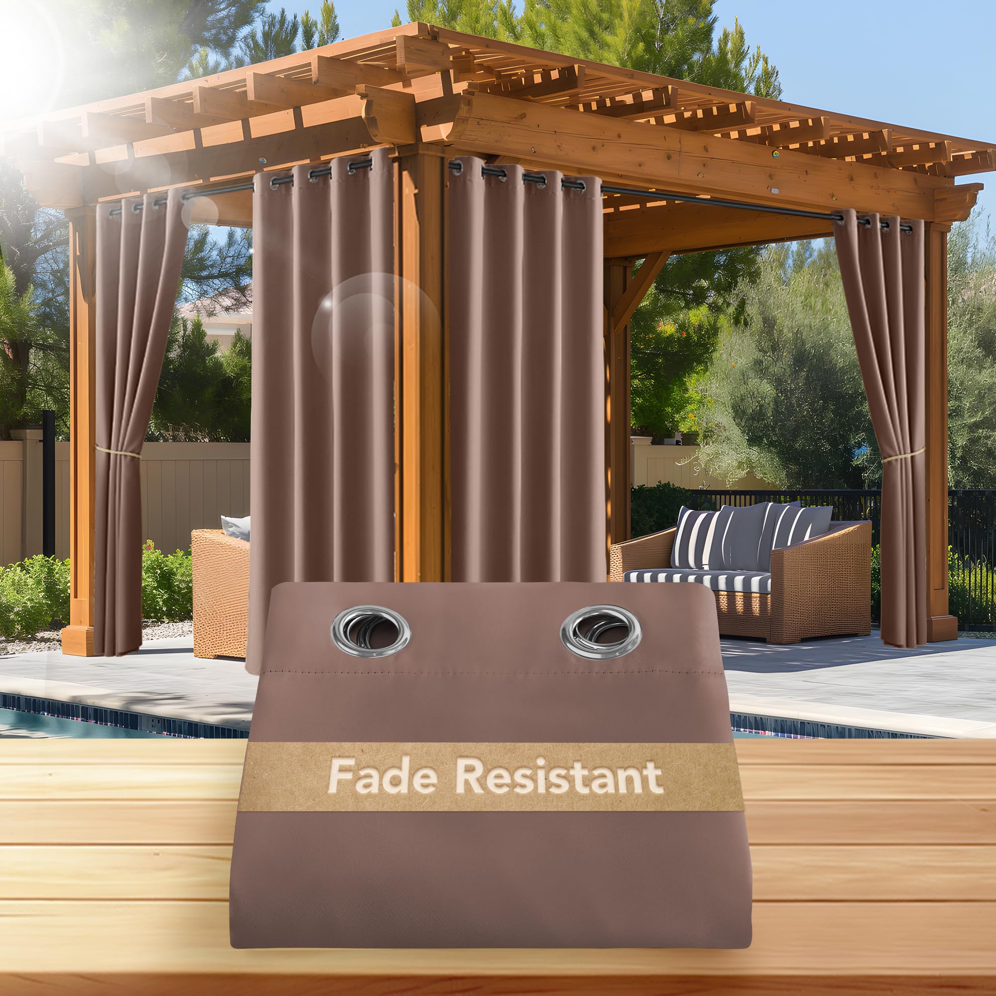 NICETOWN Outdoor Curtains for Patio Waterproof 95" L, Blackout Gazebo Curtain for Pergola/Porch Weatherproof, UV & Privacy Protection Outside Drape, 52" Wide, 1 Panel, Biscotti Beige