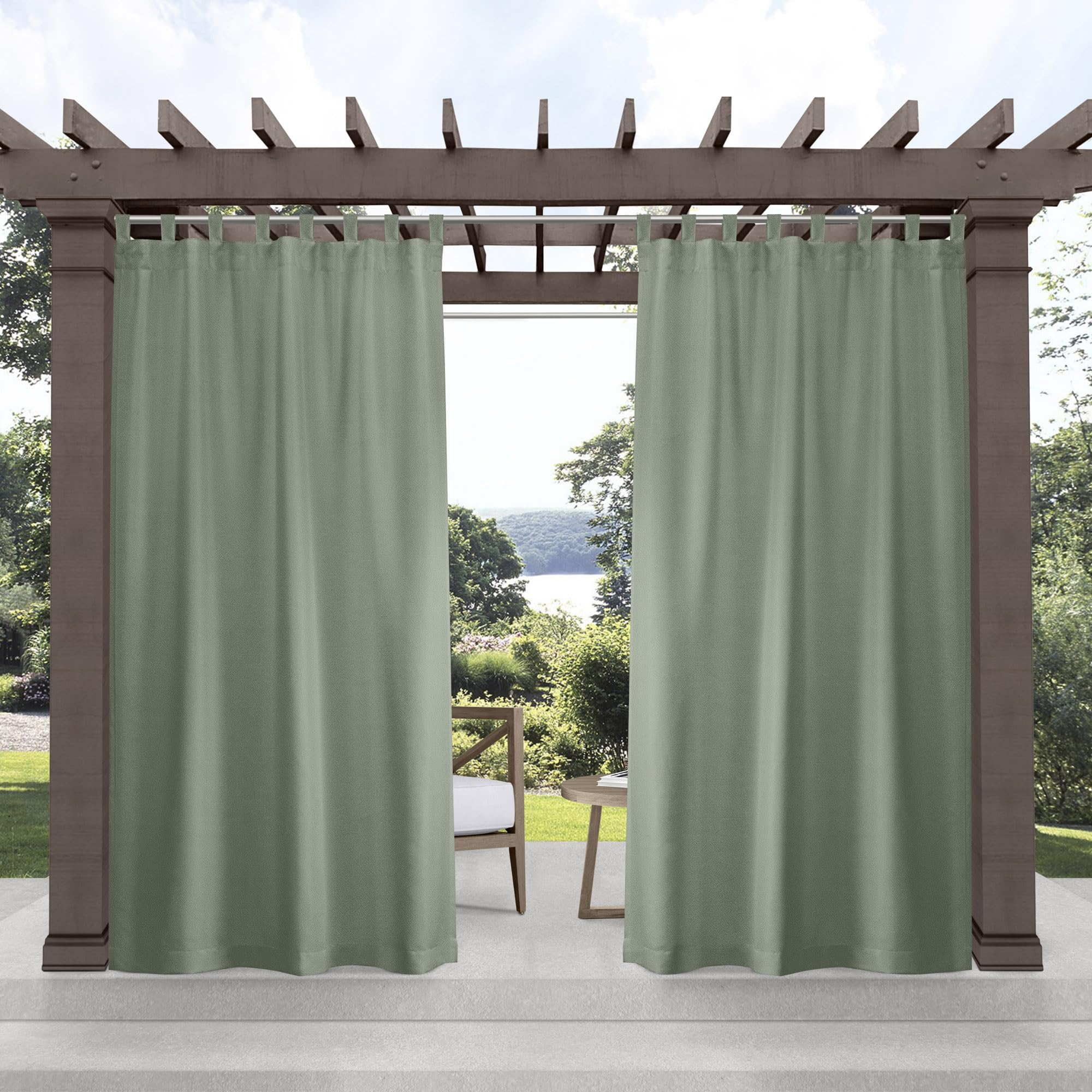 Exclusive Home Cabana Solid Indoor/Outdoor Light Filtering Hook-and-Loop Tab Top Curtain Panel Pair, 54"x96", Vanilla