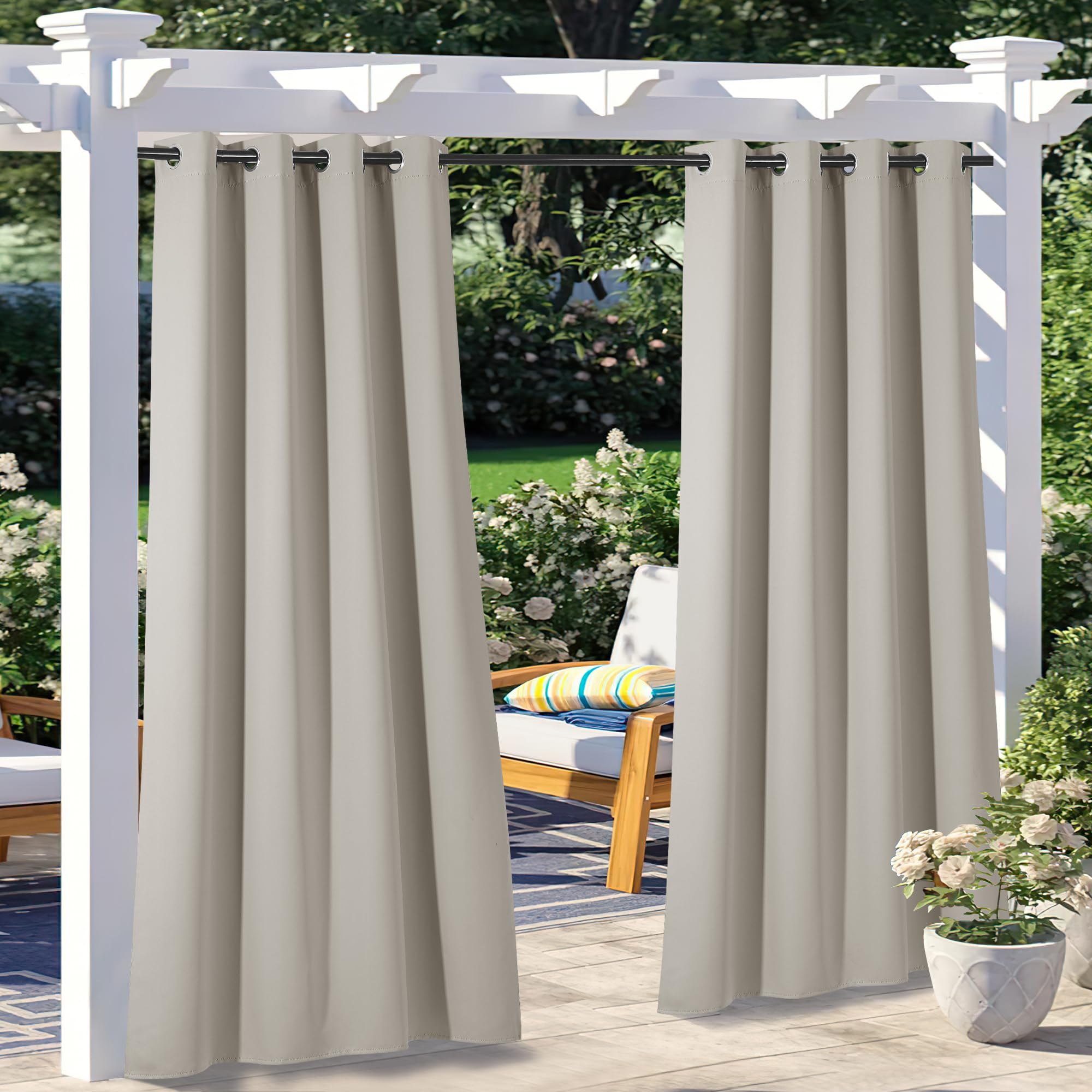 NICETOWN Outdoor Curtains for Patio Waterproof 95" L, Blackout Gazebo Curtain for Pergola/Porch Weatherproof, UV & Privacy Protection Outside Drape, 52" Wide, 1 Panel, Biscotti Beige