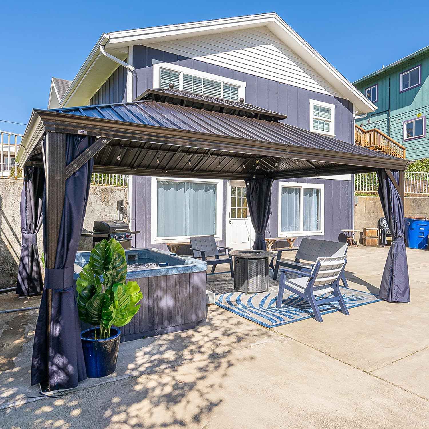 PURPLE LEAF 10' X 12' Hardtop Gazebo Canopy with Netting and Curtains for Outdoor Deck Backyard Heavy Duty Sunshade Outside Metal Patio Permanent Pavilion